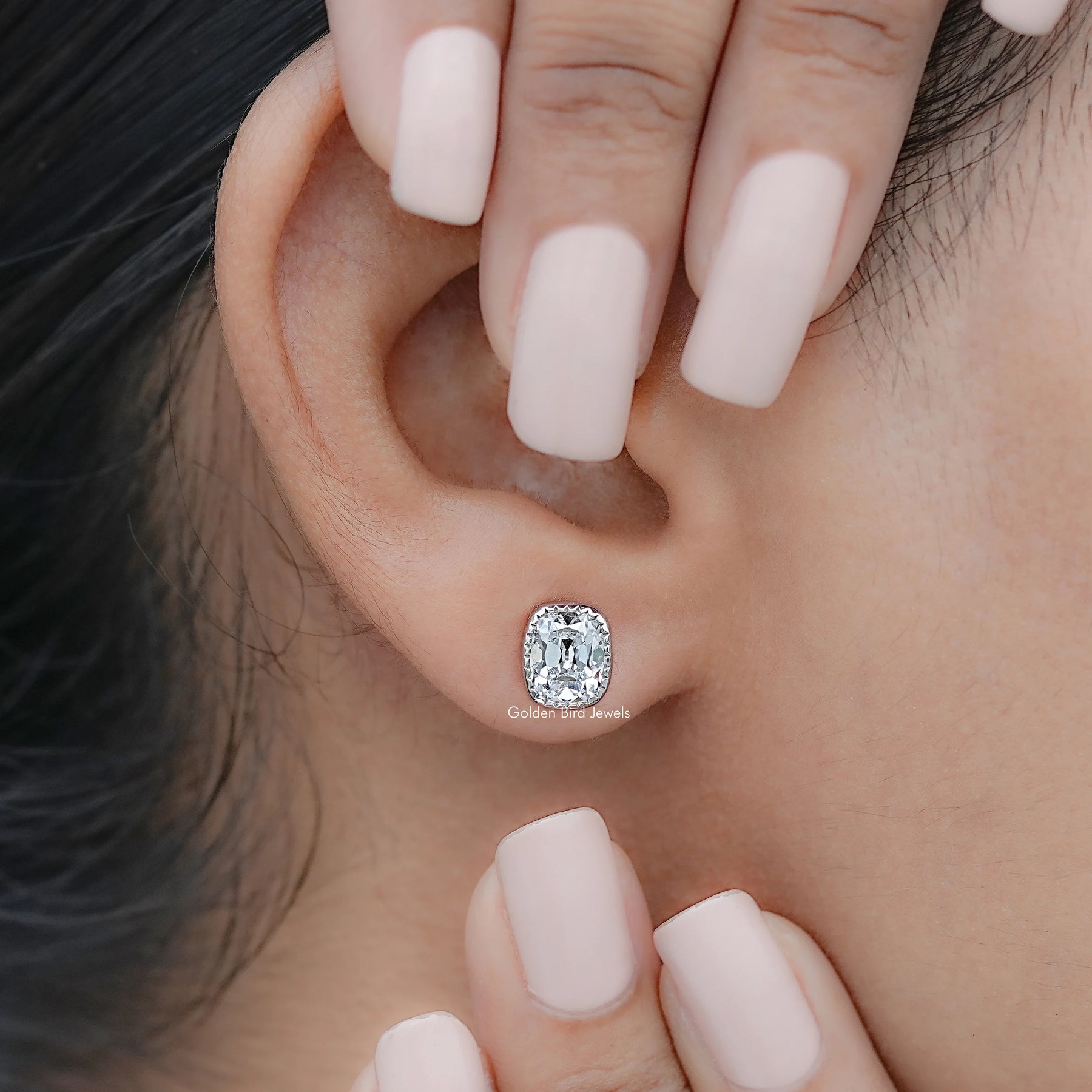 Old Mine Cushion Lab Diamond Milgrain Bezel Studs