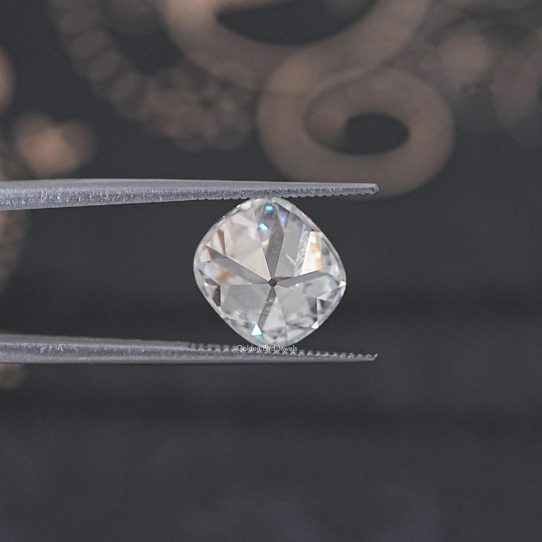 Front View Of Old Mine Cushion Cut Loose Moissanite Stone
