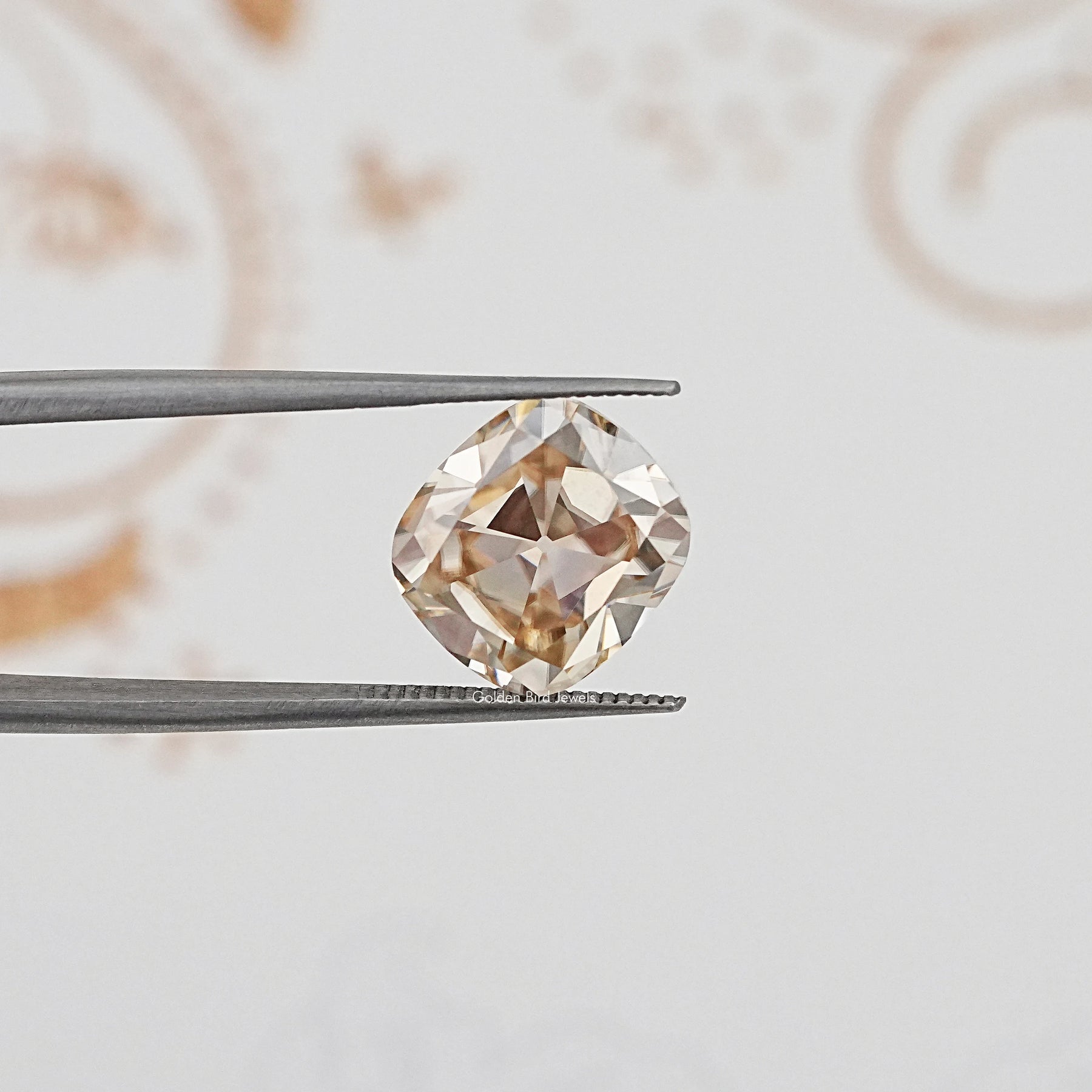 In Tweezer View Of Old Mine Cushion Cut Loose Moissanite Stone