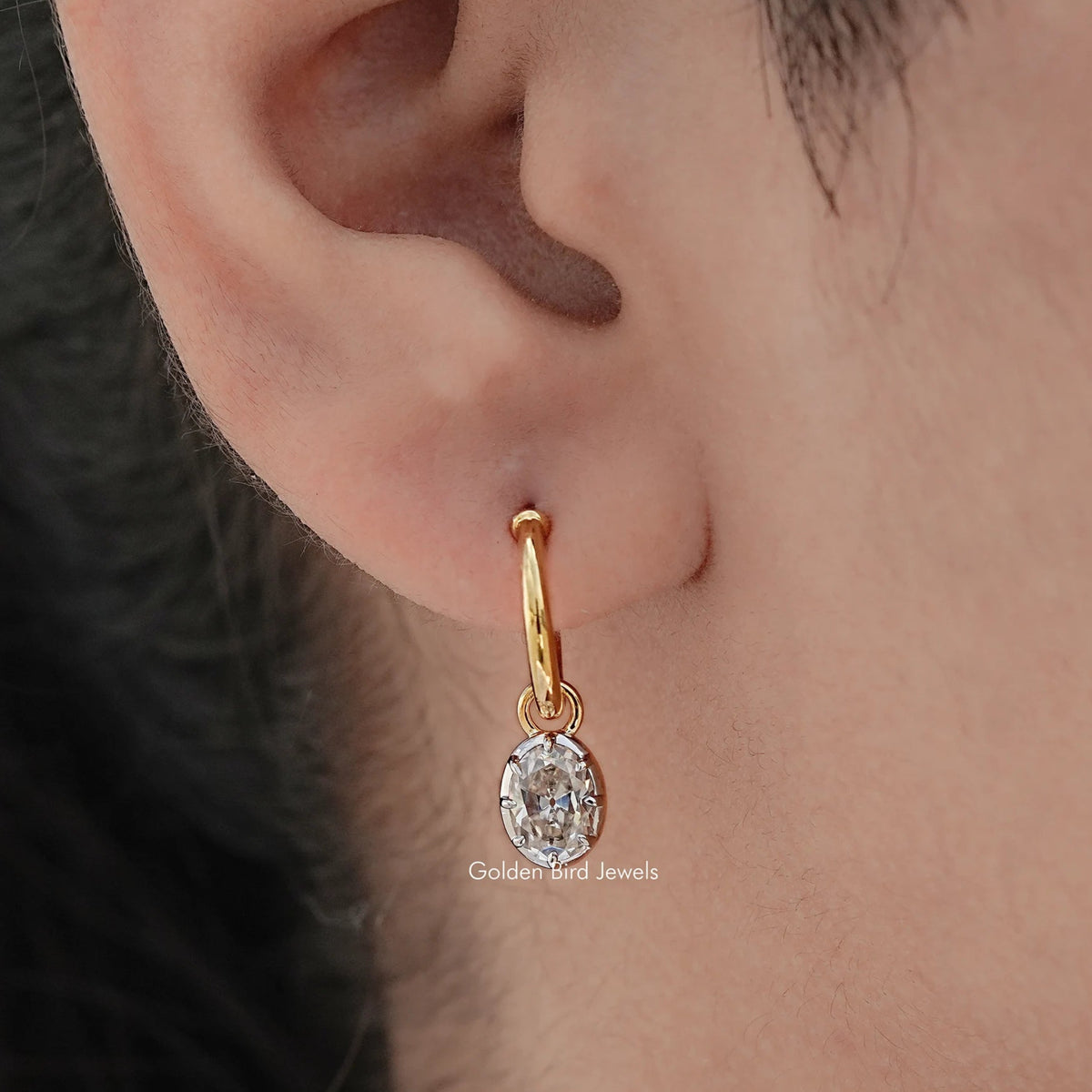 Old Mine Cut Oval Moissanite Dangle Earrings