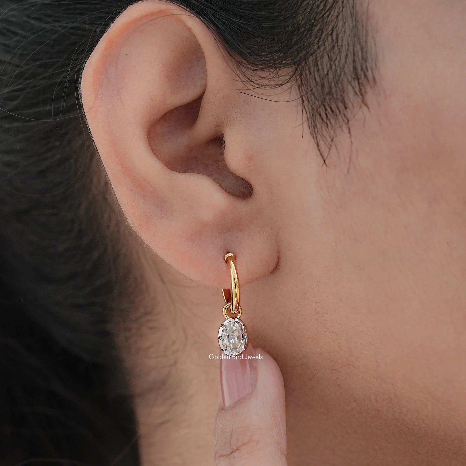 Old Mine Cut Oval Moissanite Dangle Earrings