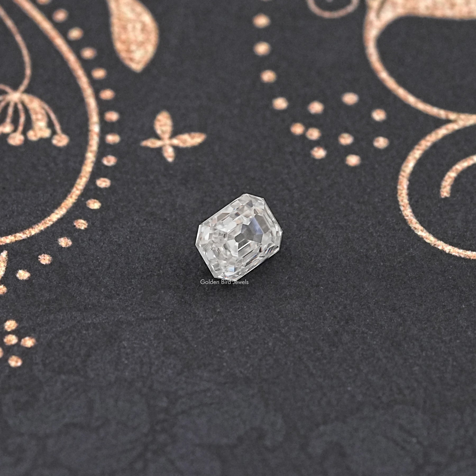 Display View of Off White Emerald Shape Moissanite Gemstone