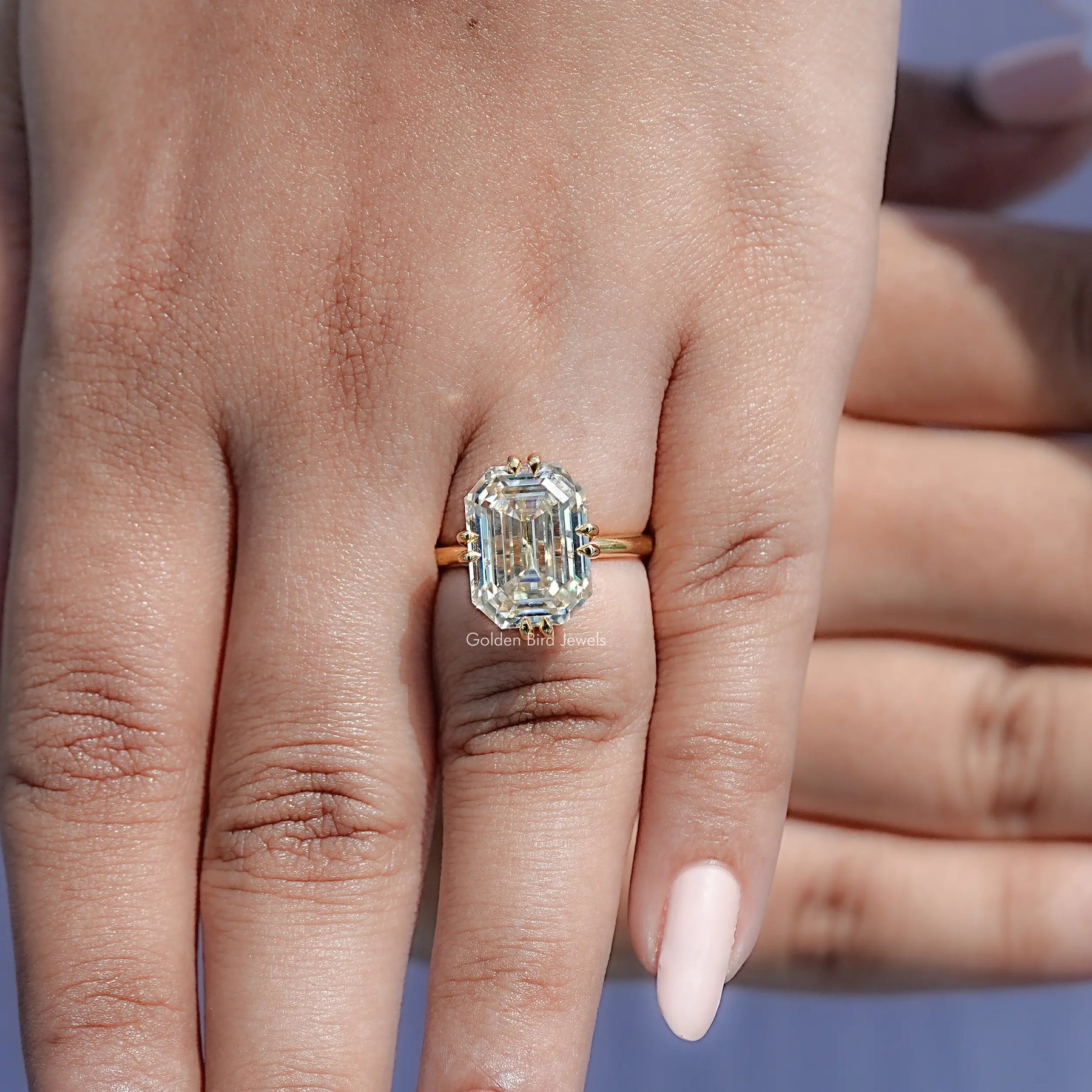 Old Mine Emerald Moissanite Solitaire Engagement Ring