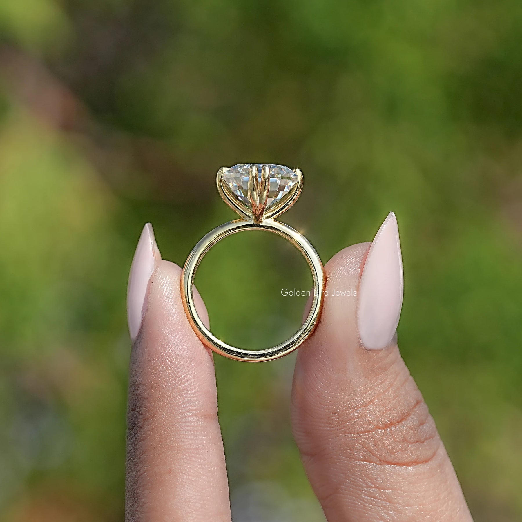 Old Mine Emerald Moissanite Solitaire Engagement Ring