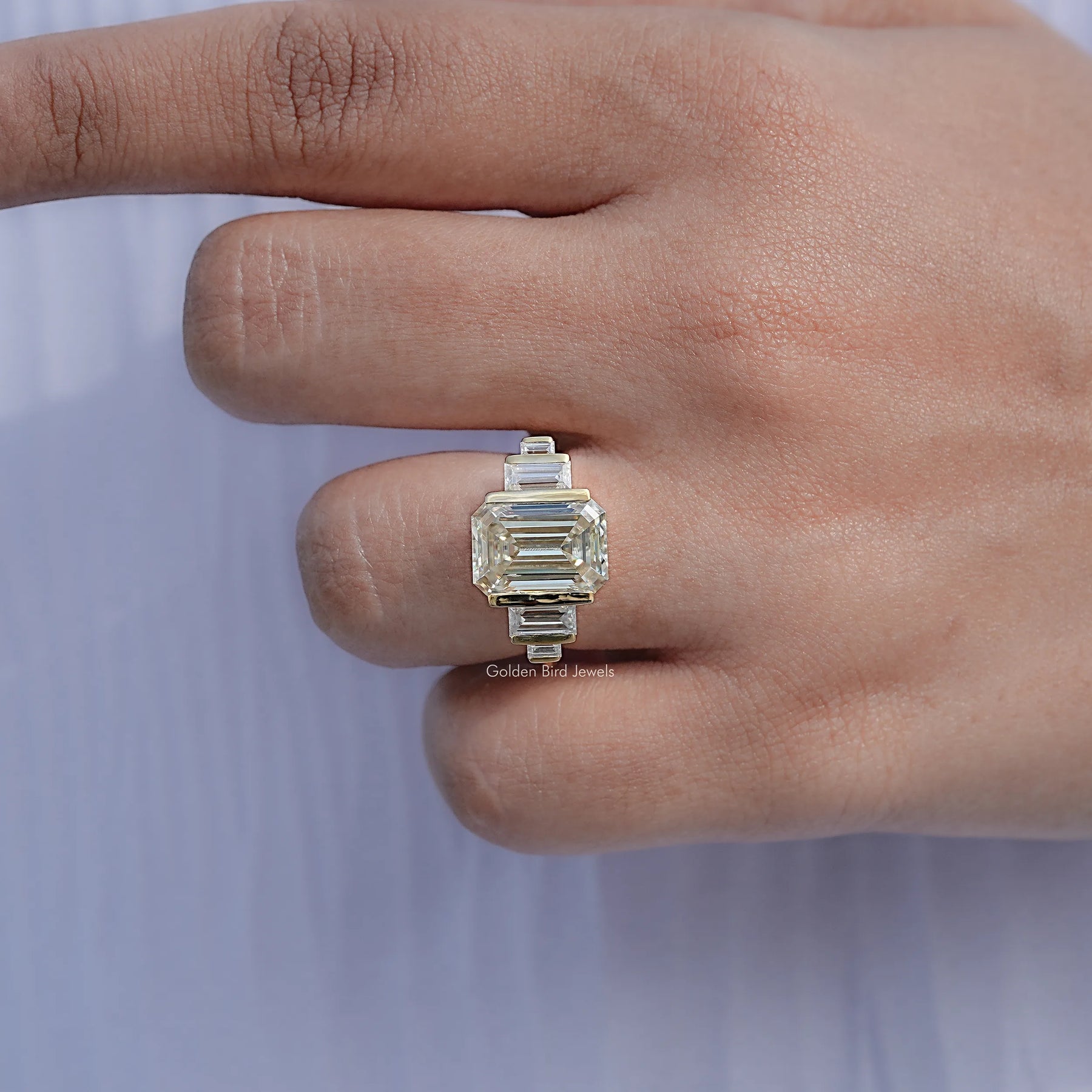 Old Mine Emerald Moissanite Five Stone Ring