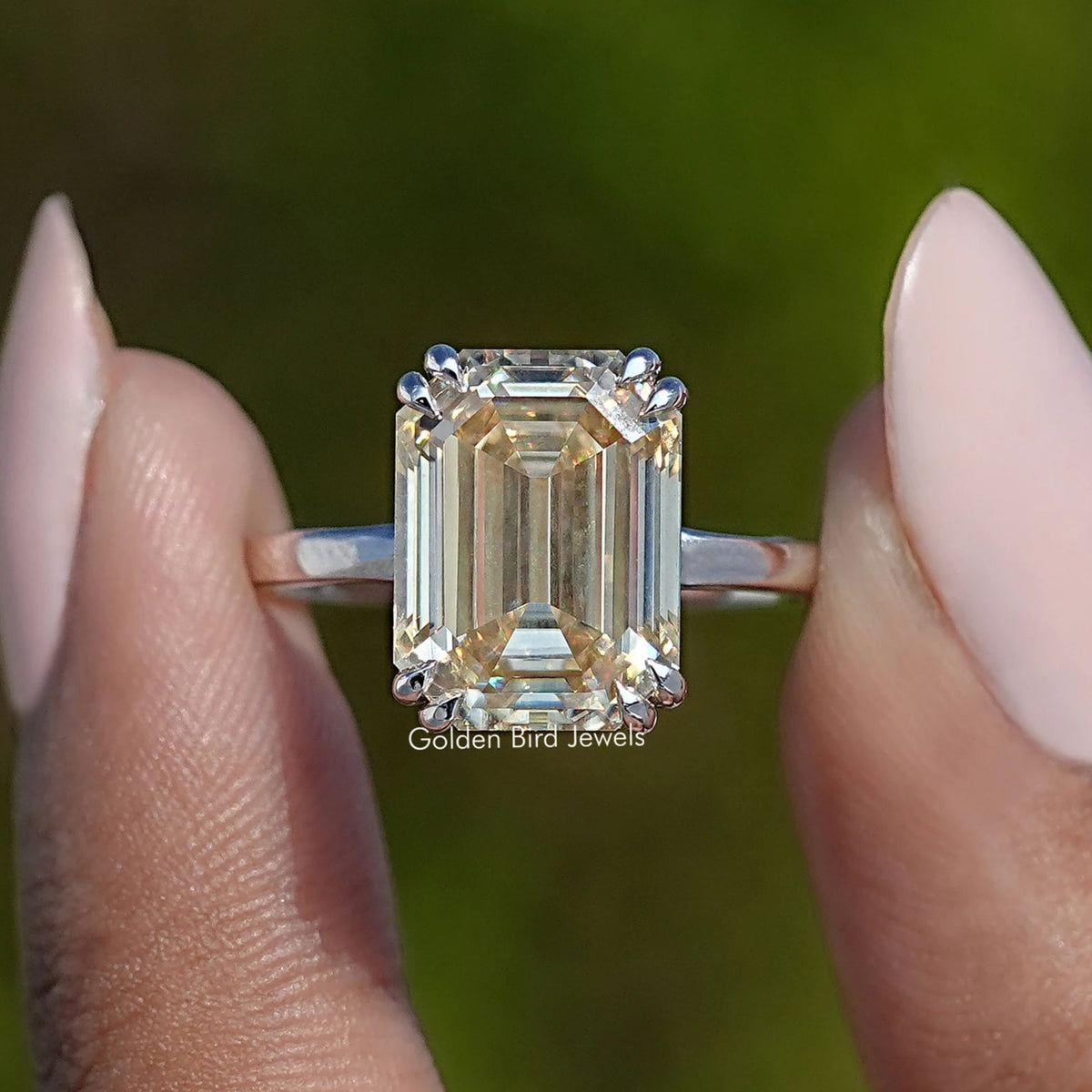 Old Mine Emerald Moissanite Solitaire Ring