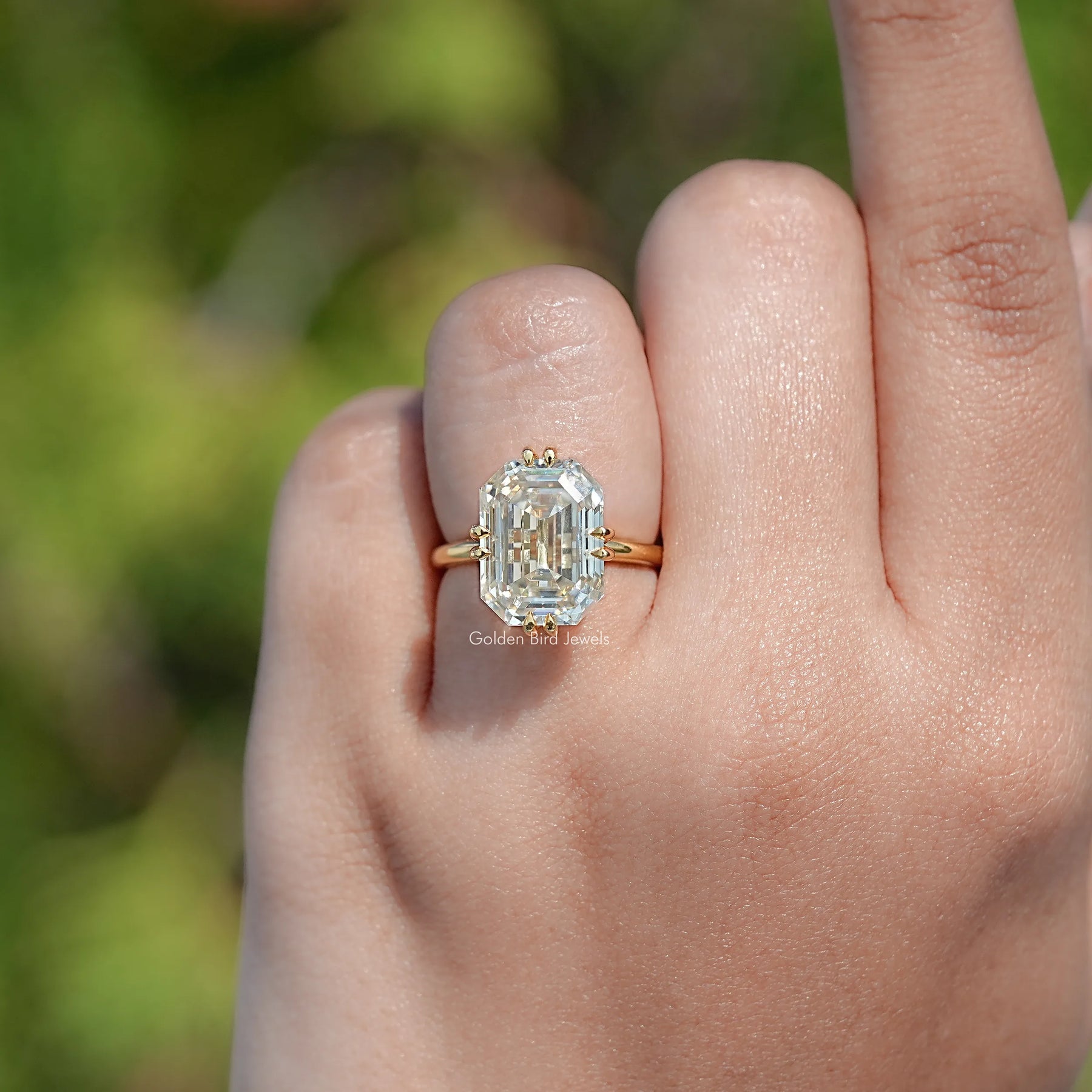Old Mine Emerald Moissanite Solitaire Engagement Ring