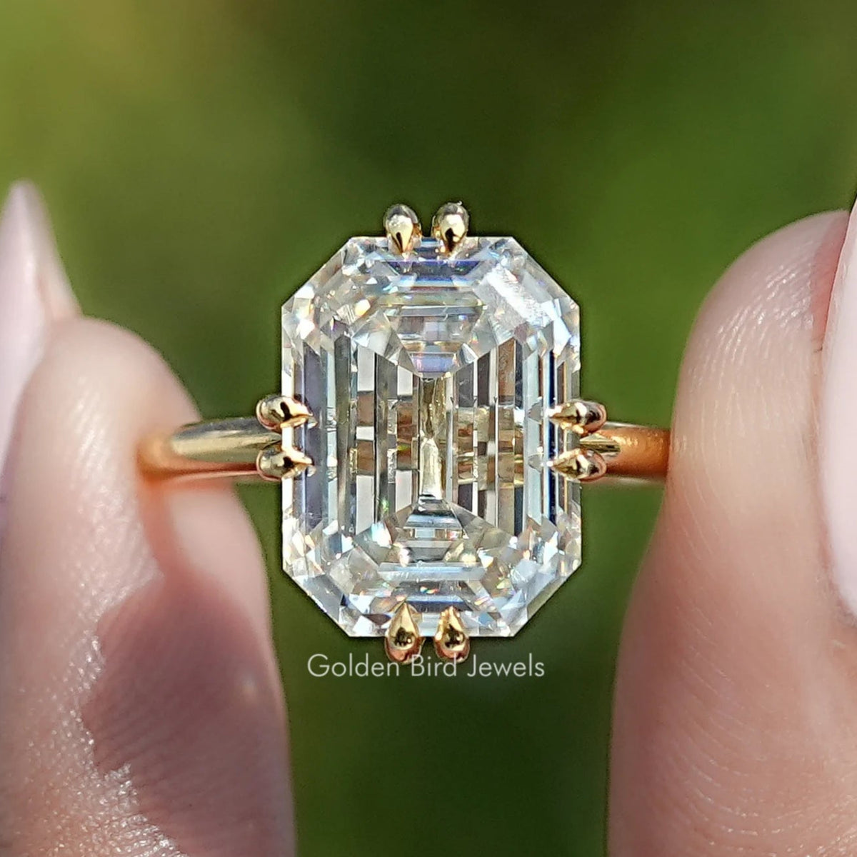 Old Mine Emerald Moissanite Solitaire Engagement Ring