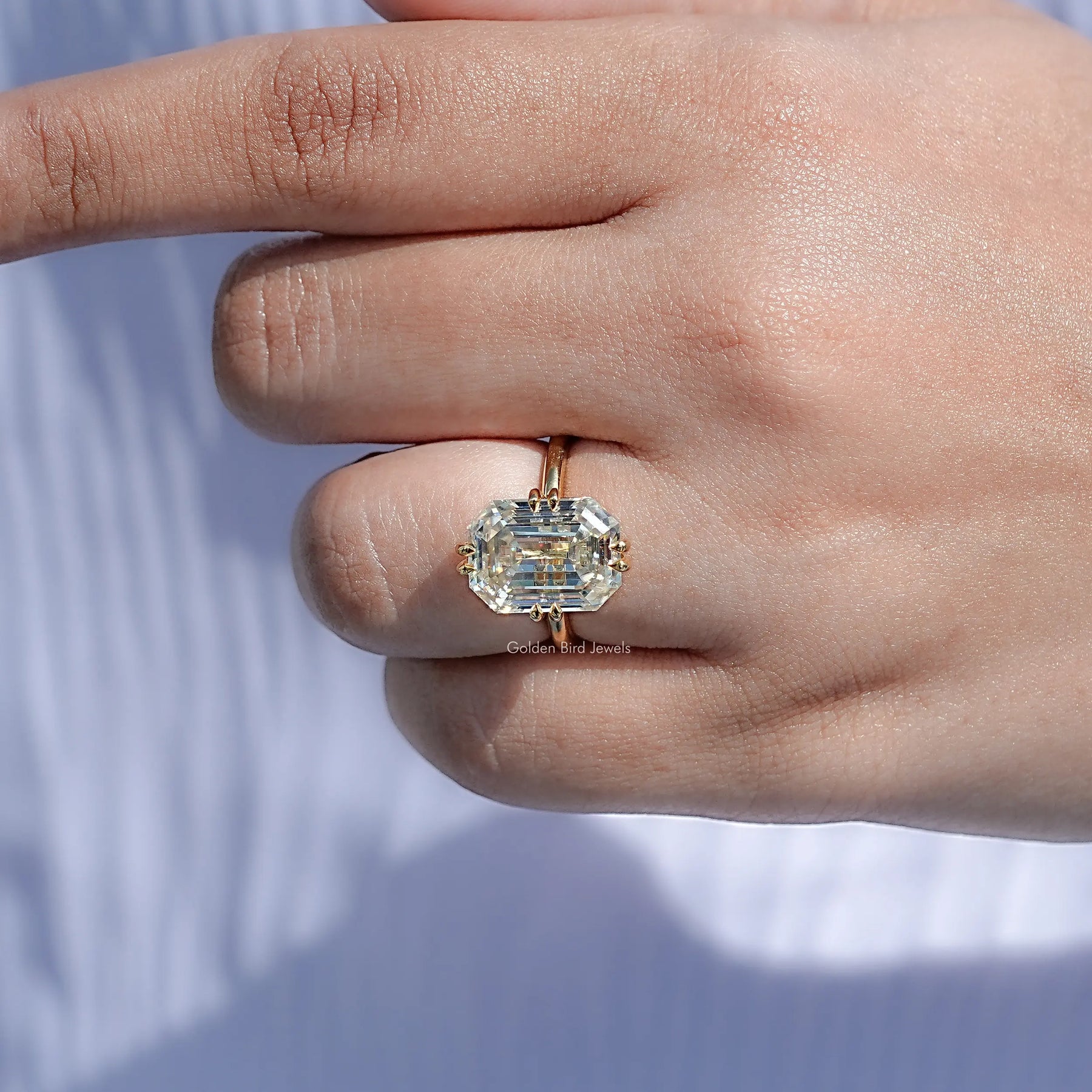 Old Mine Emerald Moissanite Solitaire Engagement Ring