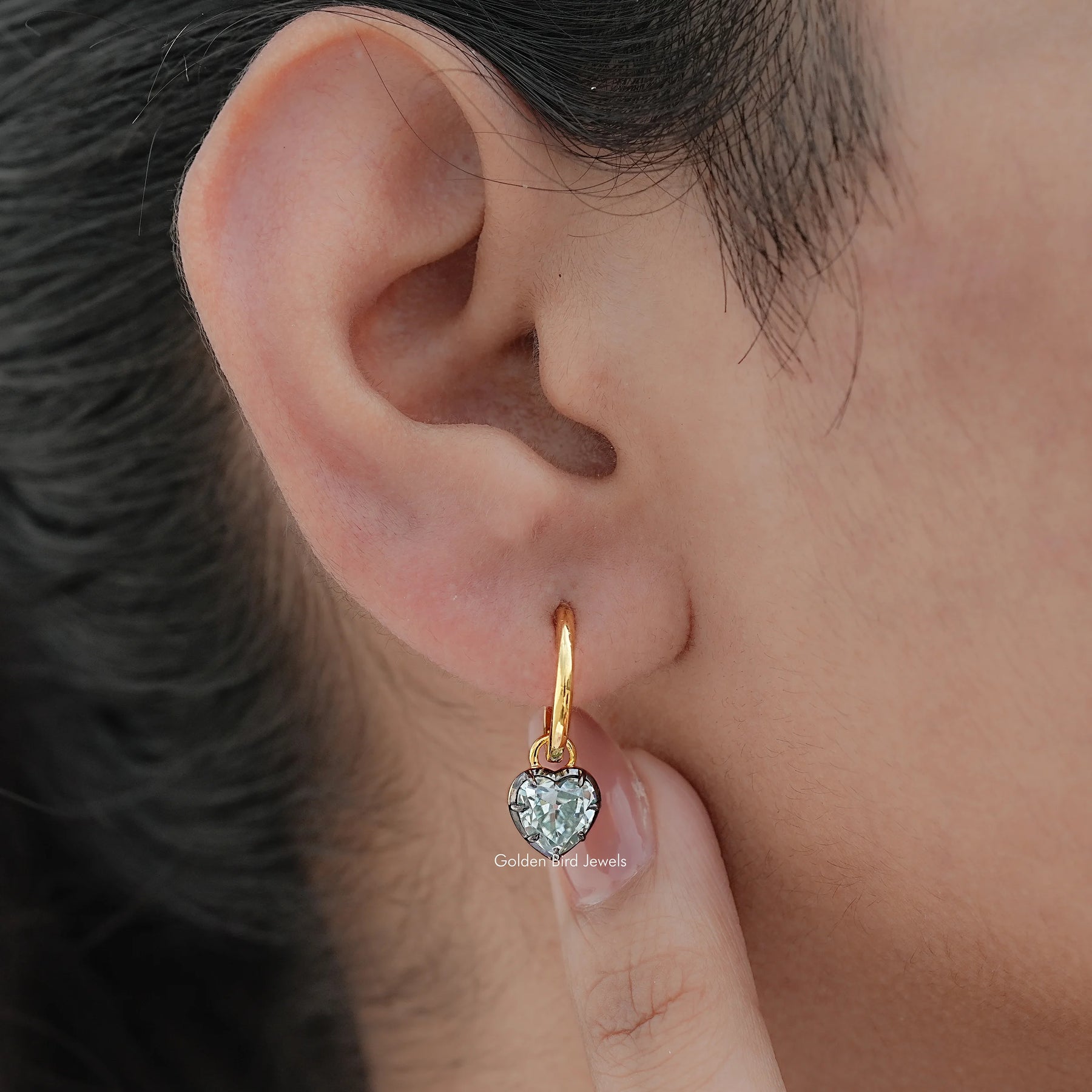 Blue Old Mine Heart Moissanite Dangle Earrings