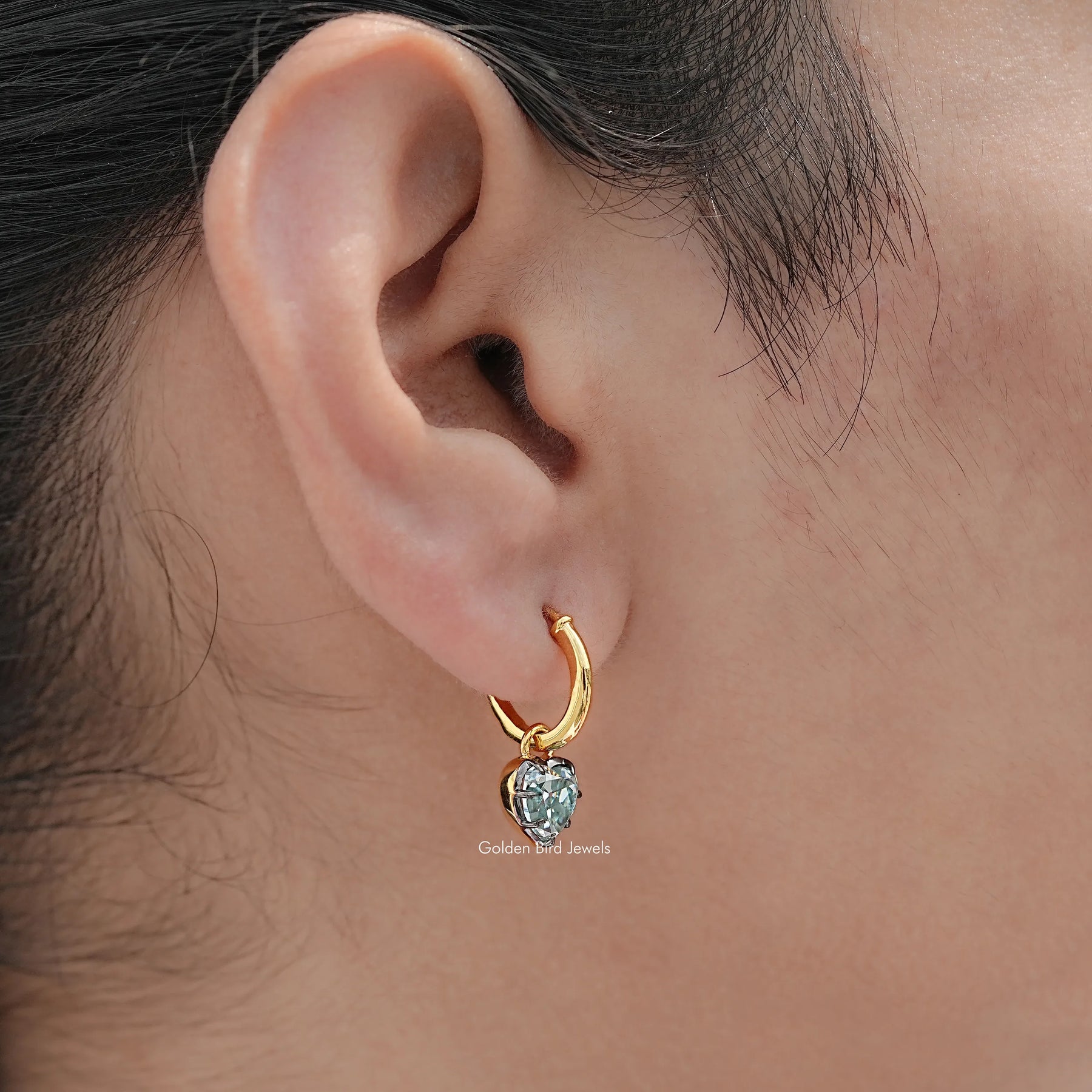 Blue Old Mine Heart Moissanite Dangle Earrings
