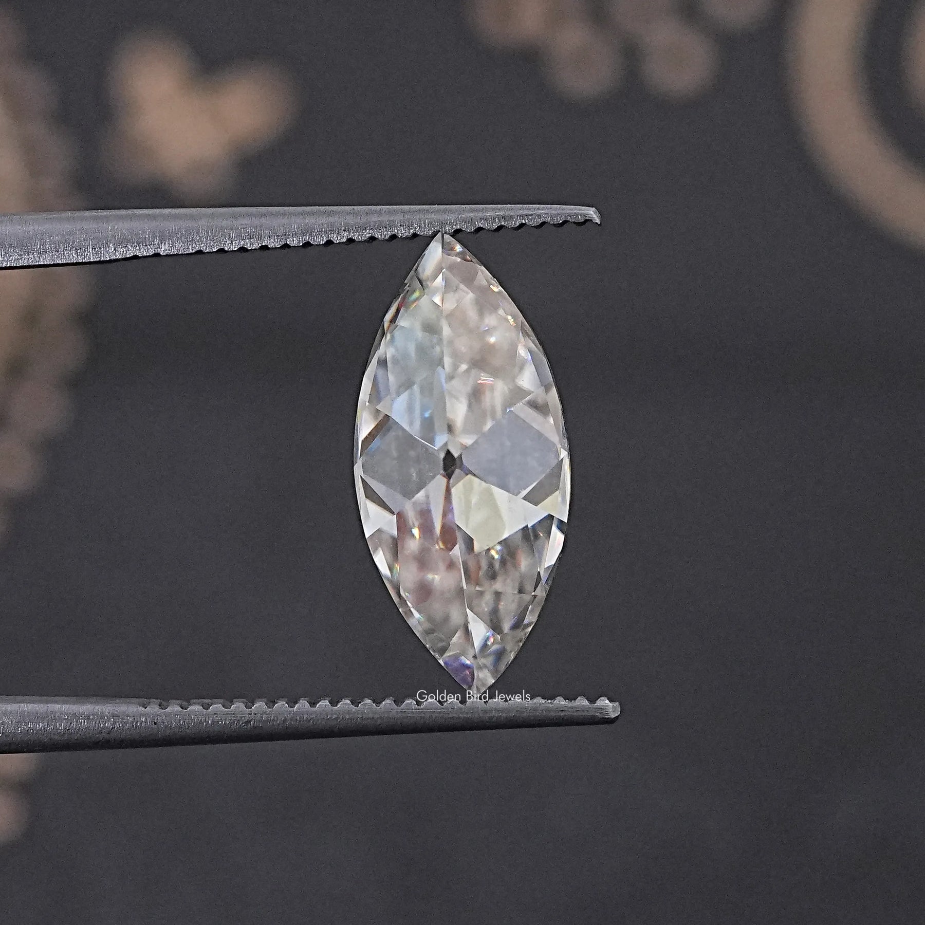 Detailed View Of Old Mine Marquise Cut Loose Moissanite Stone