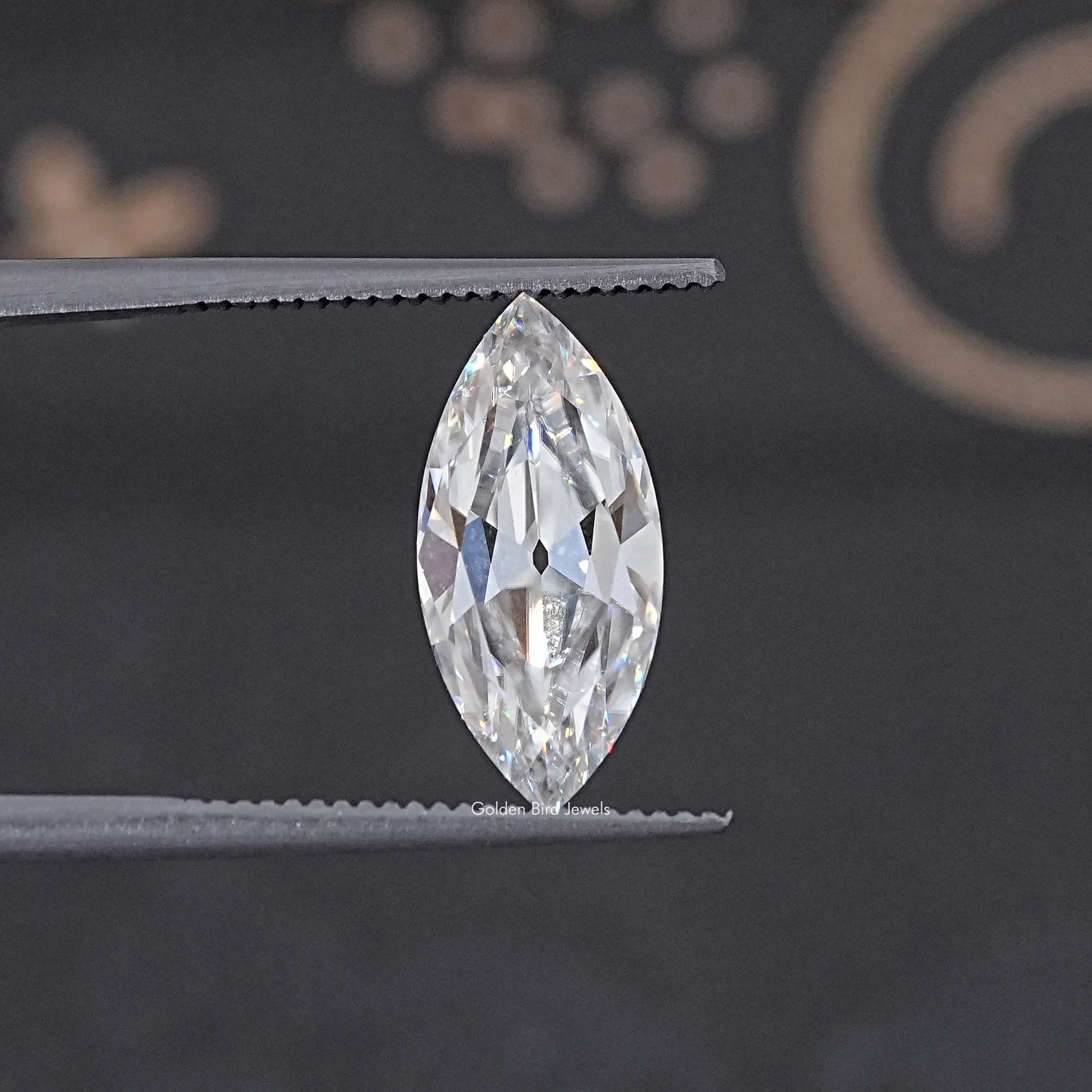 In Tweezer View Of Old Mine Marquise Cut Loose Moissanite Stone