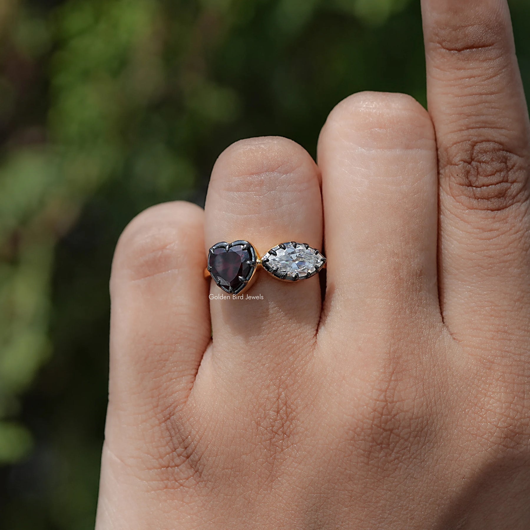 Heart Shaped Gemstone Two Stone Ring