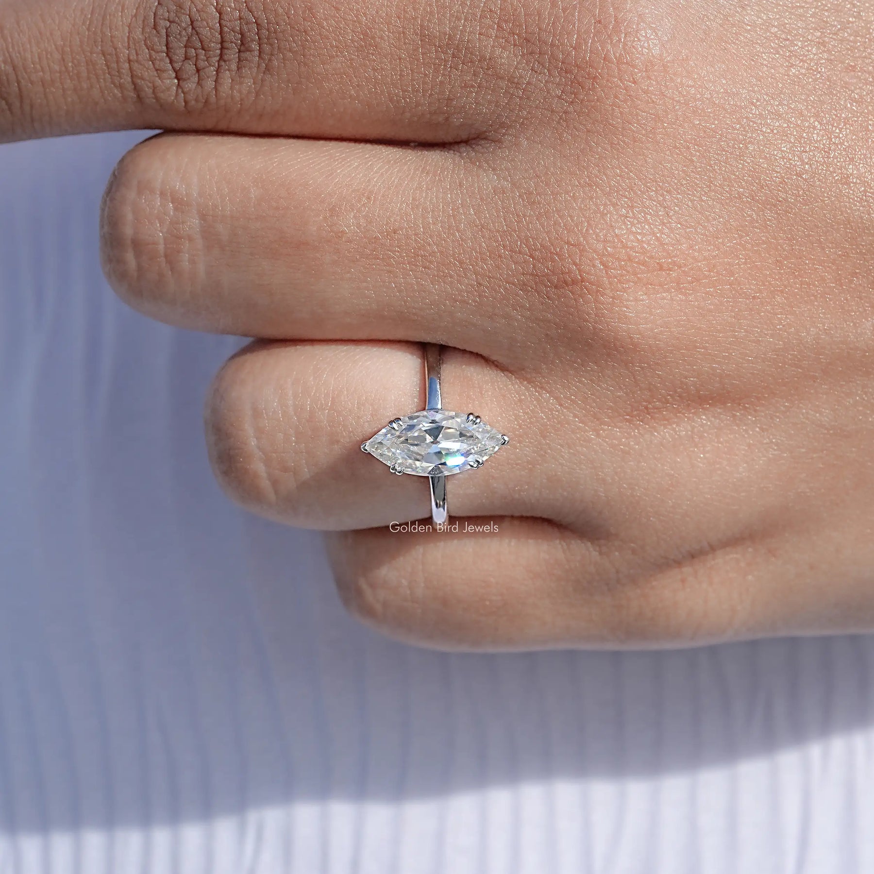 Near Colorless Old Mine Marquise Moissanite Ring