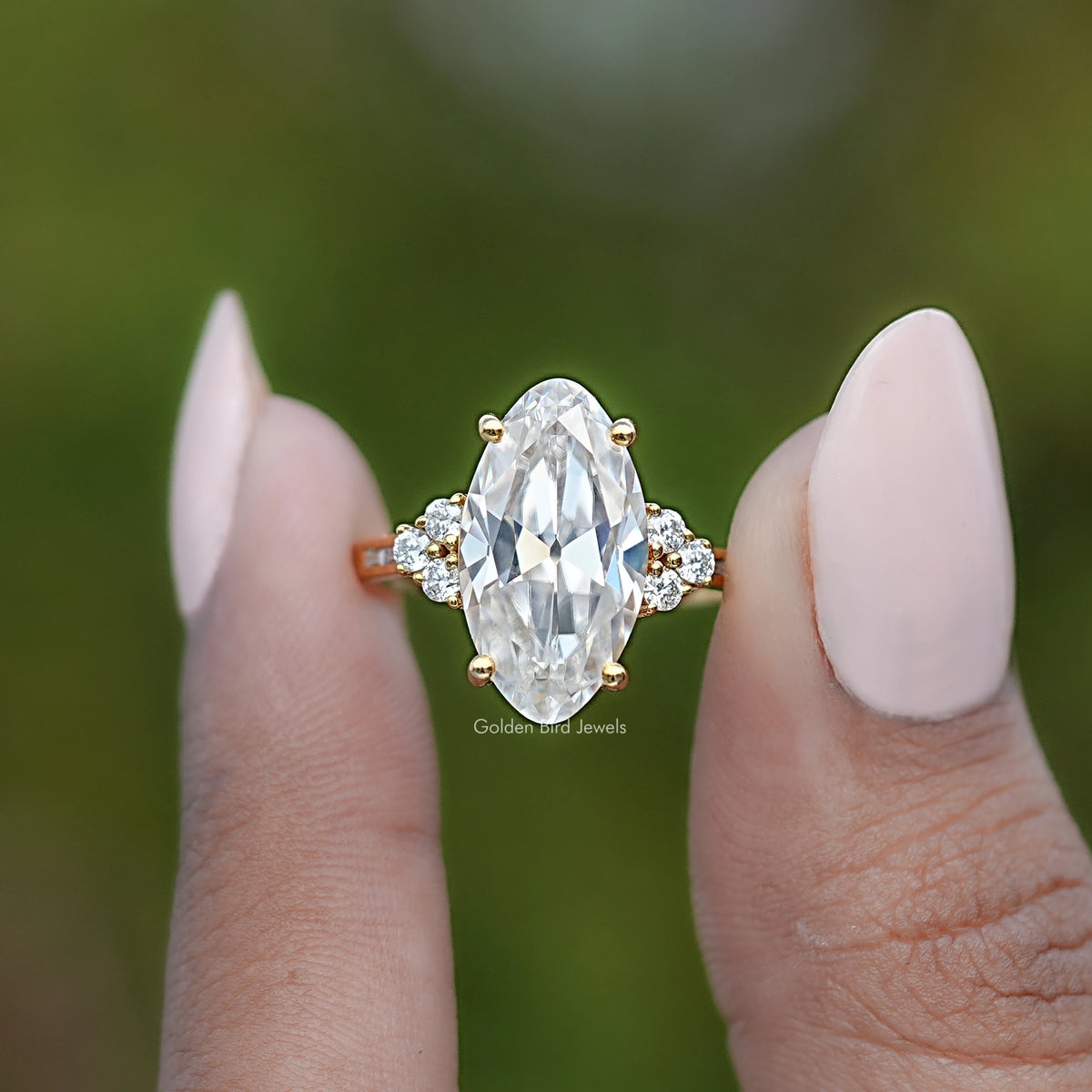 Old Mine Moval Moissanite Accent Set Ring