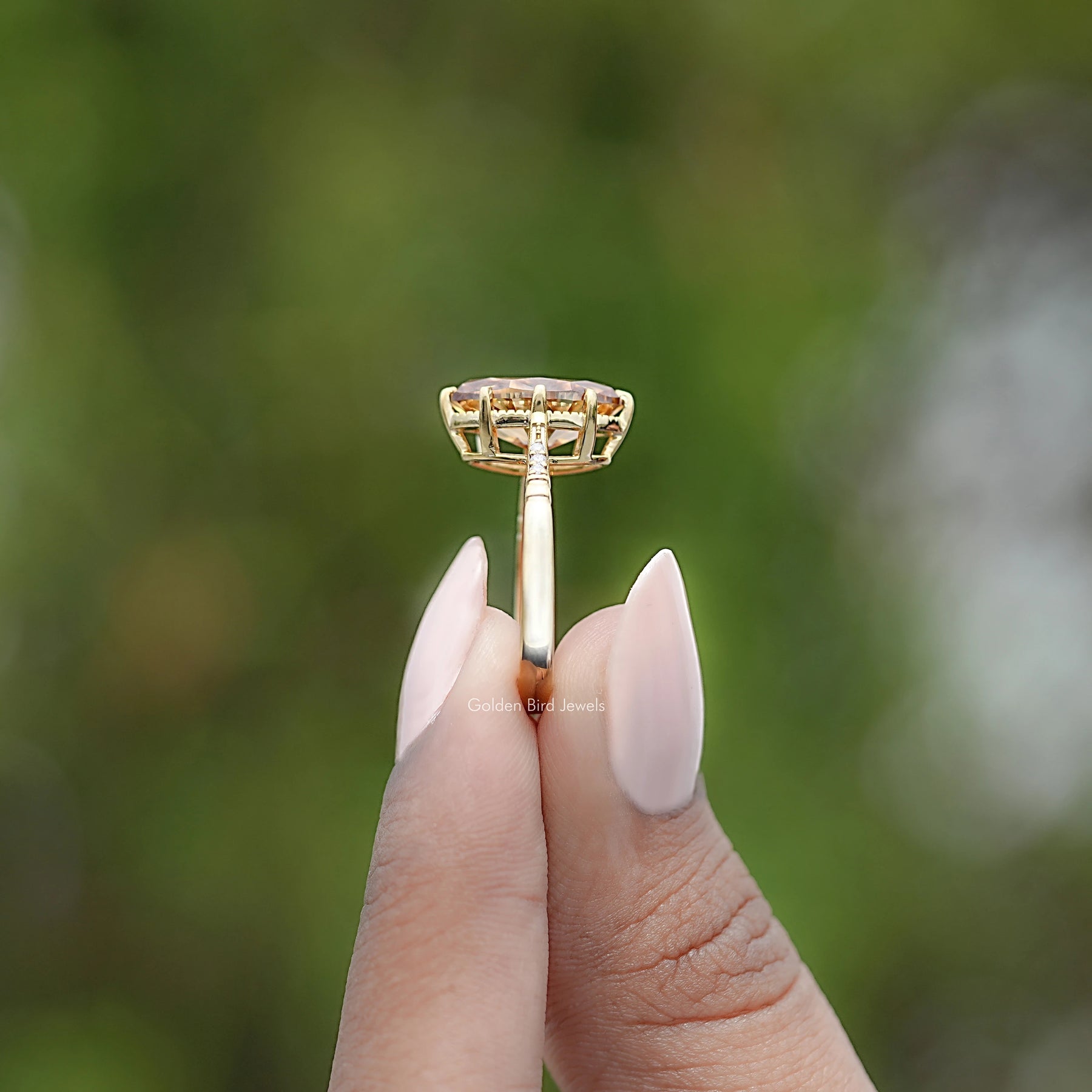 Old Mine Moval Moissanite Accent Stone Ring