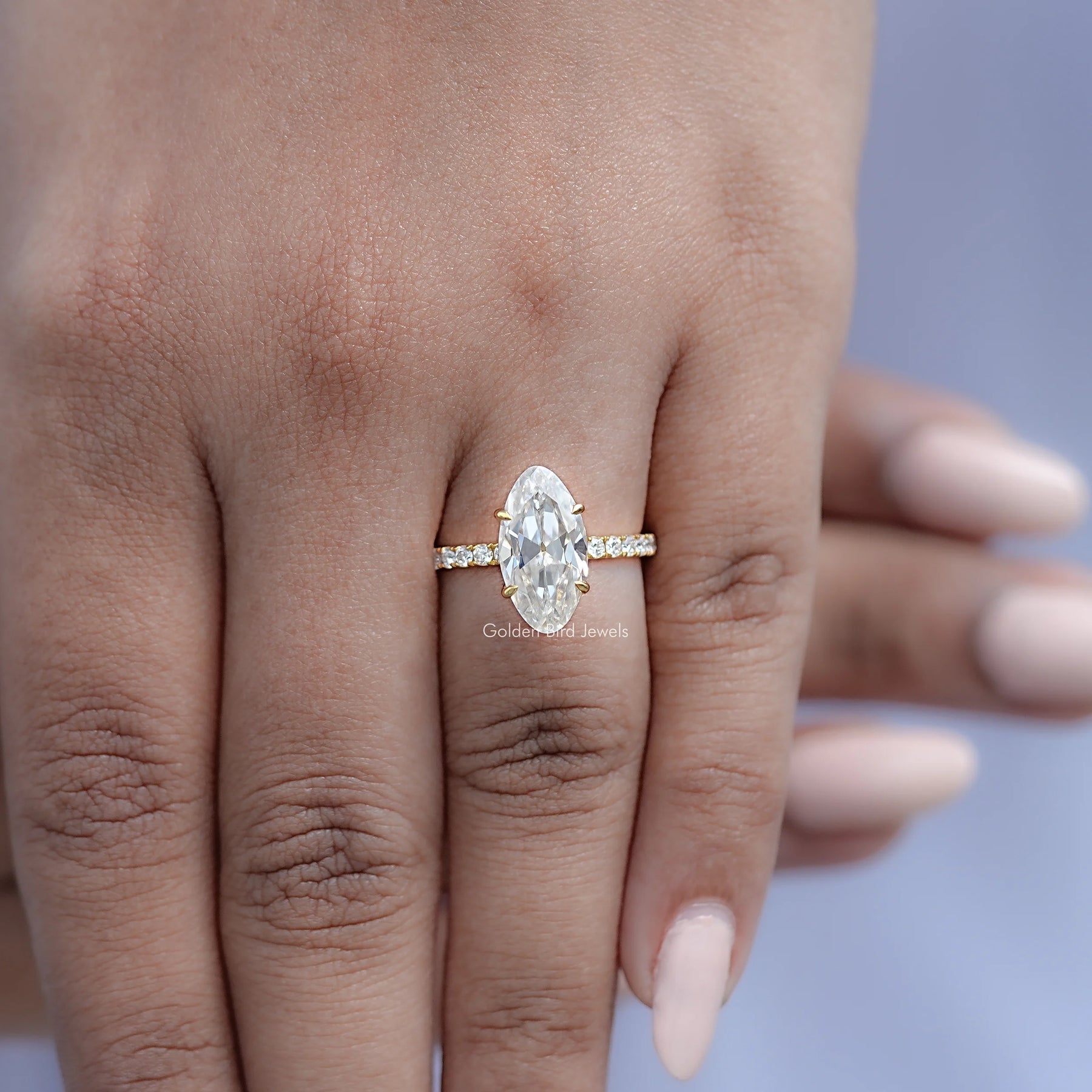 Moissanite Old Mine Moval Accent Engagement Ring