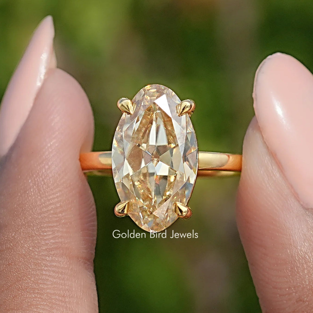 Yellow Old Mine Moval Moissanite Solitaire Ring