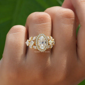 [Yellow Gold Moval And Marquise Cut Moissanite Ring]-[Golden Bird Jewels]