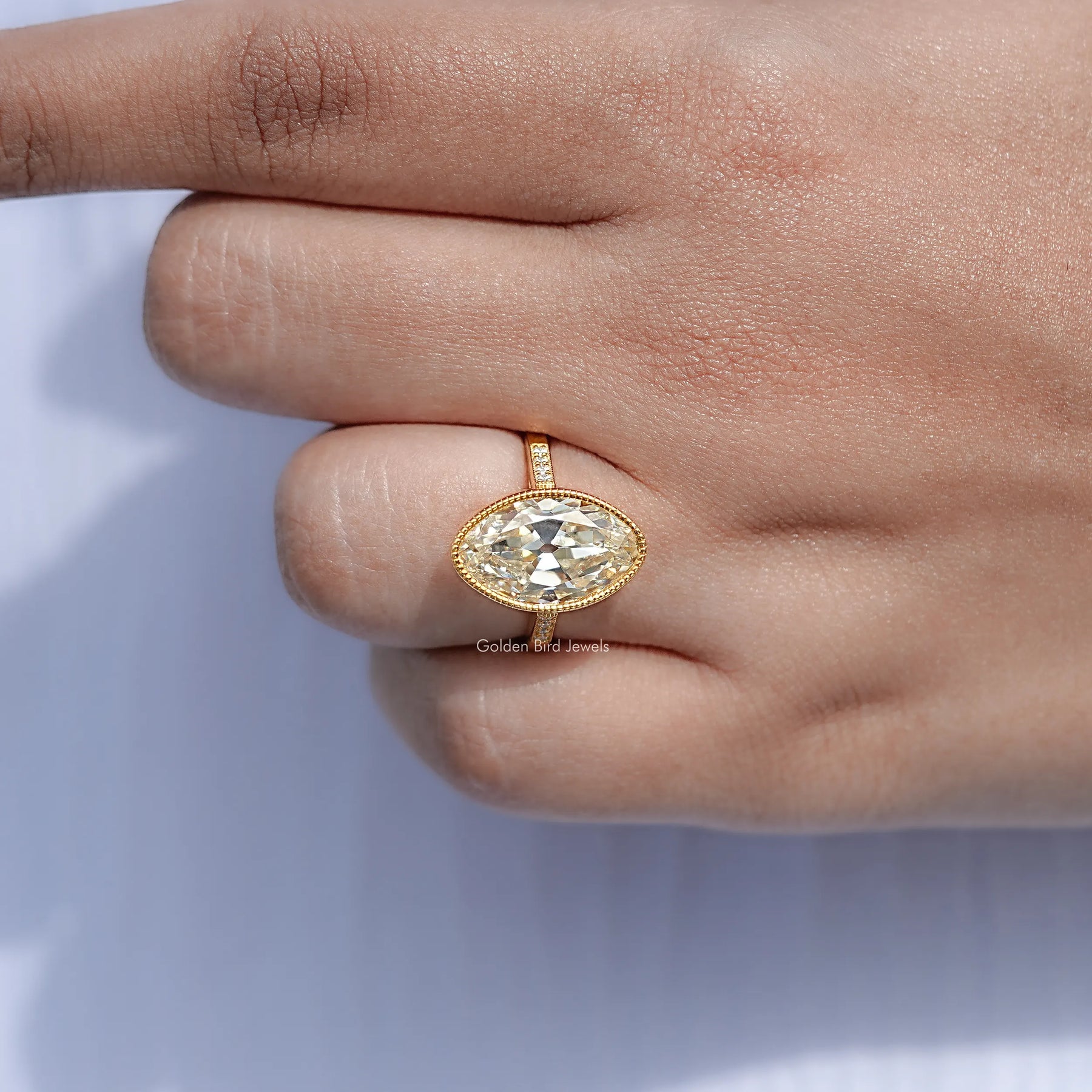 Old Mine Moval Moissanite Milgrain Accent Ring