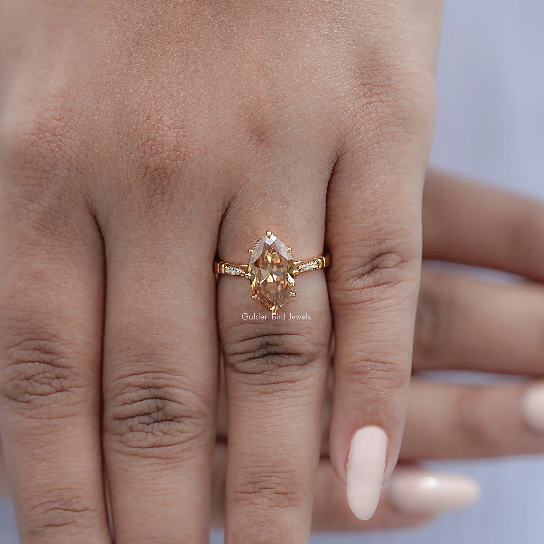 Old Mine Moval Moissanite Accent Stone Ring