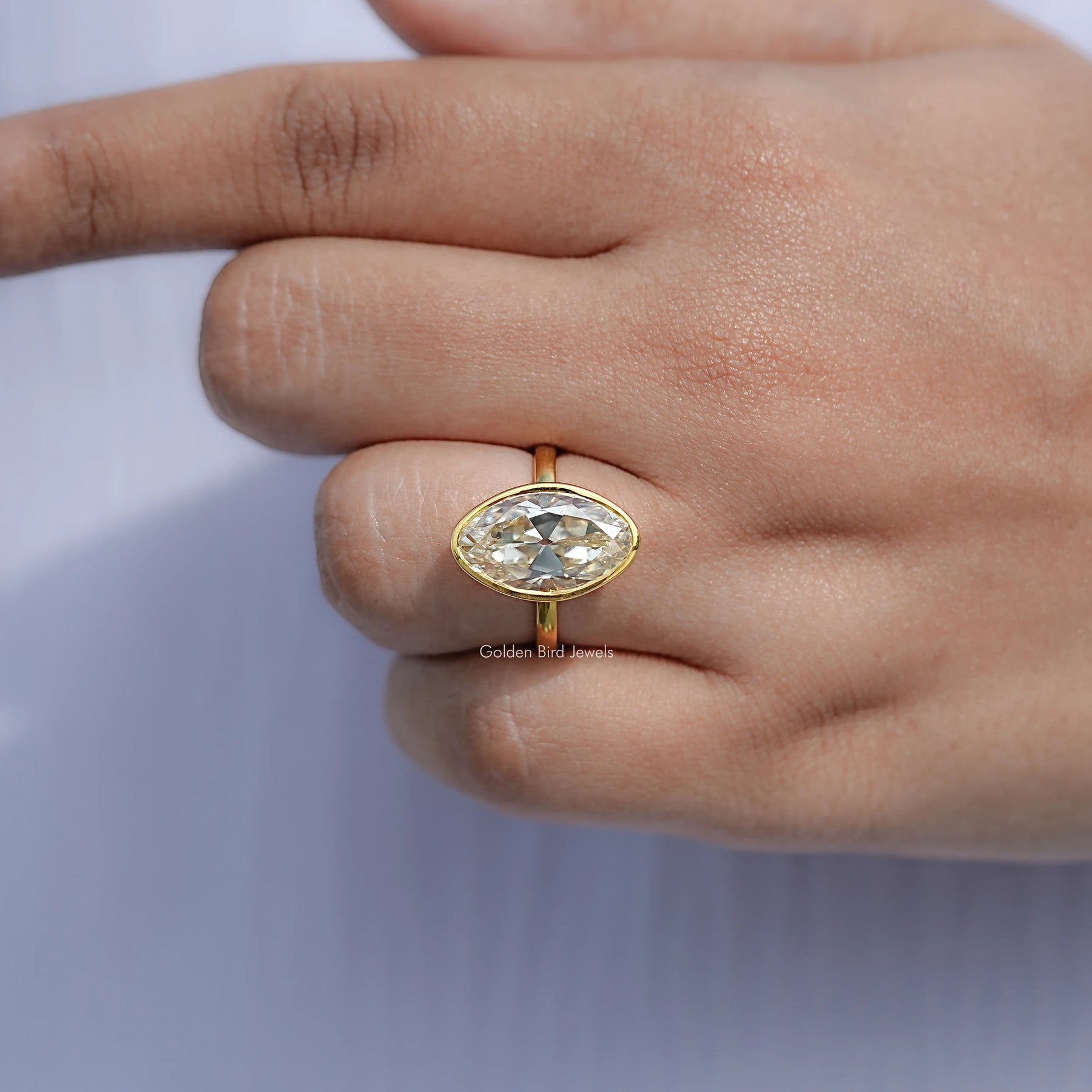 Bezel Set Old Mine Moval Moissanite Solitaire Ring