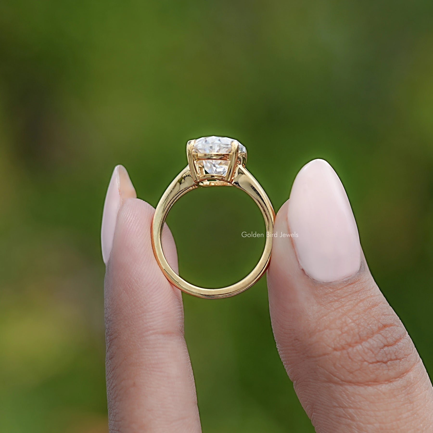 Old Mine Moval Moissanite Split Shank Solitaire Ring