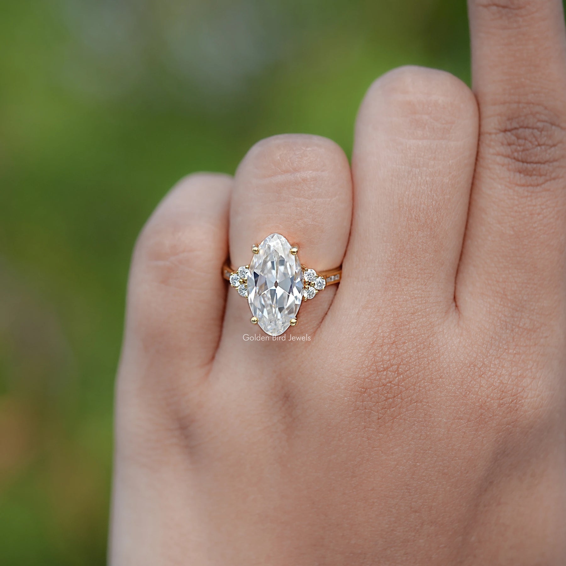 Old Mine Moval Moissanite Accent Set Ring