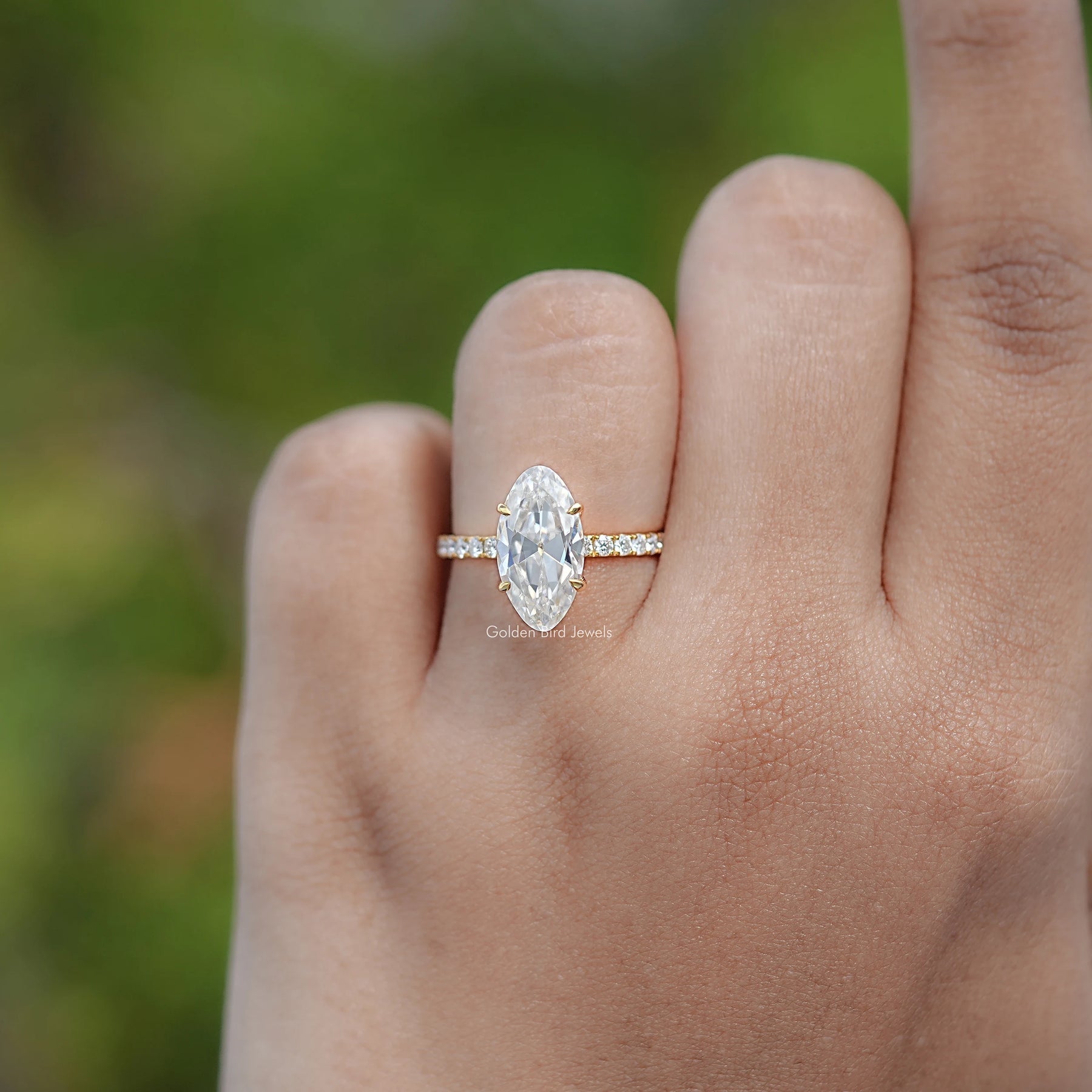 Moissanite Old Mine Moval Accent Engagement Ring