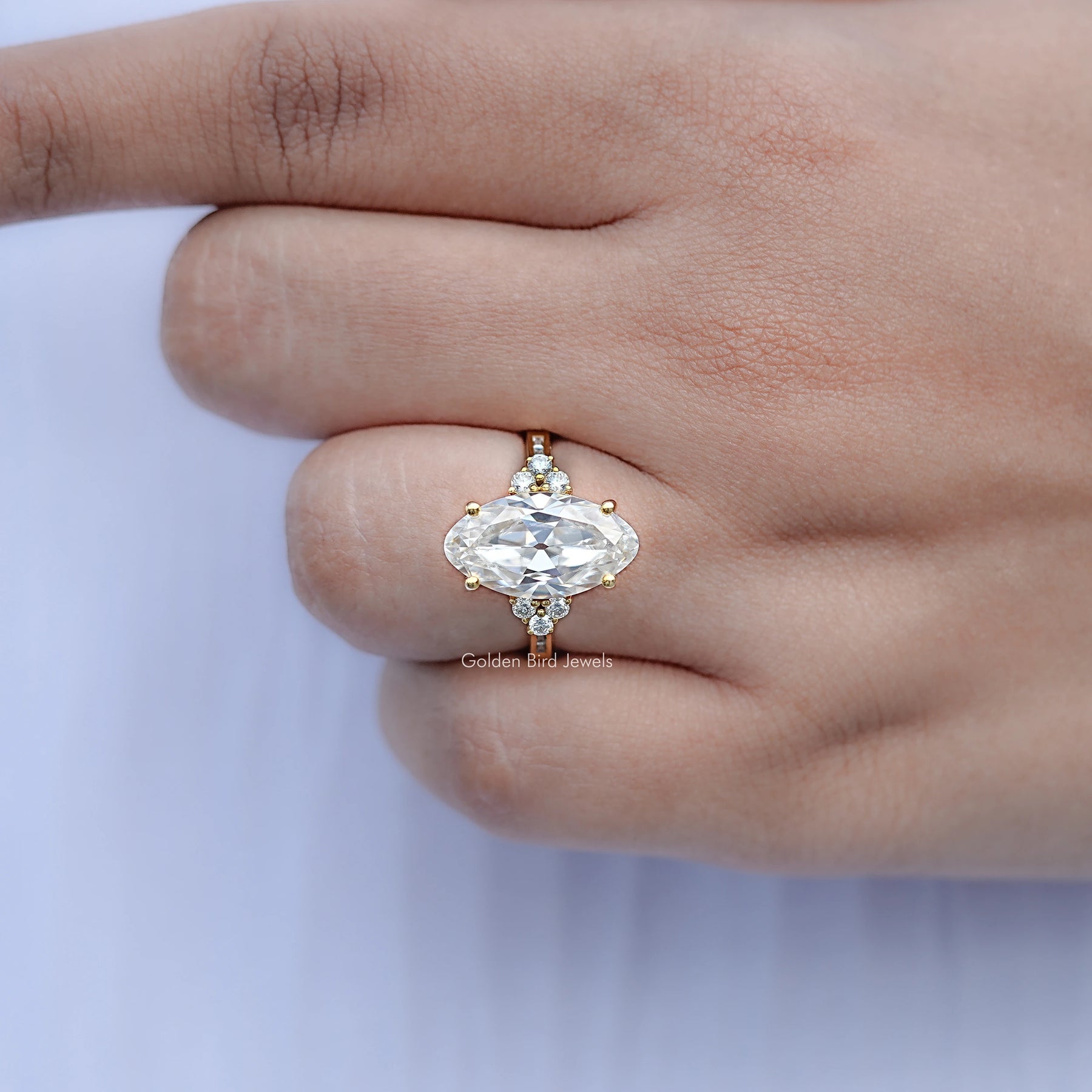Old Mine Moval Moissanite Accent Set Ring