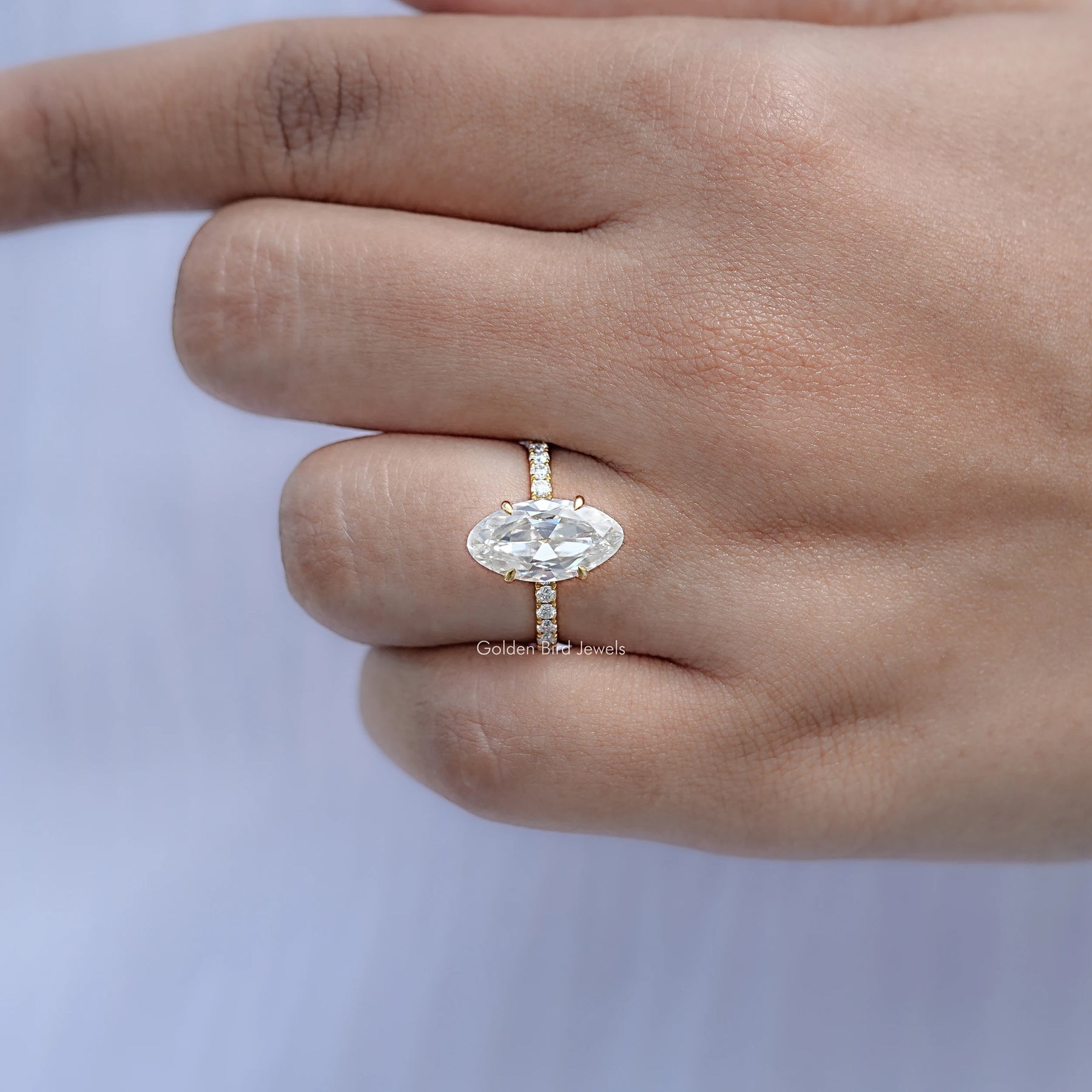Moissanite Old Mine Moval Accent Engagement Ring