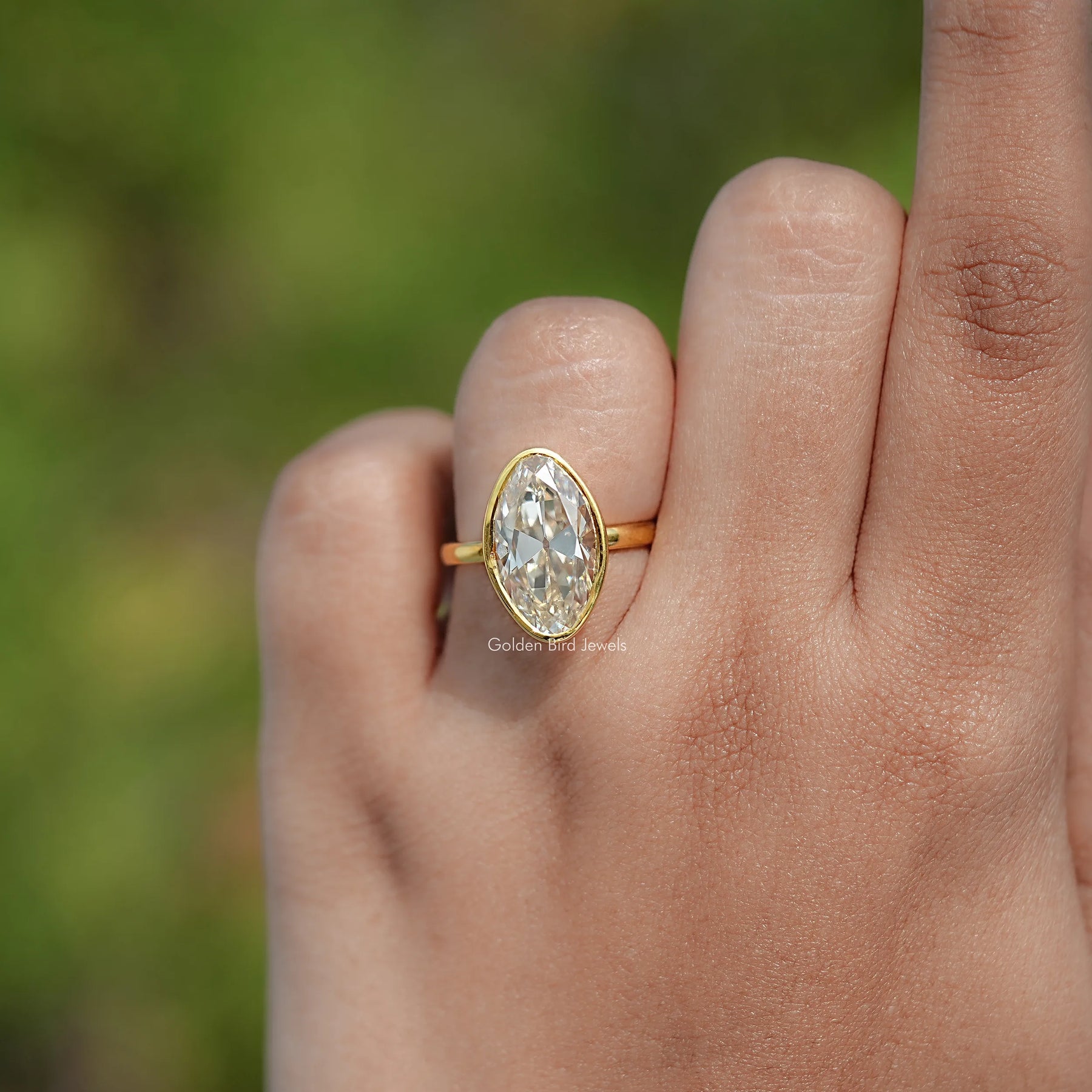 Bezel Set Old Mine Moval Moissanite Solitaire Ring