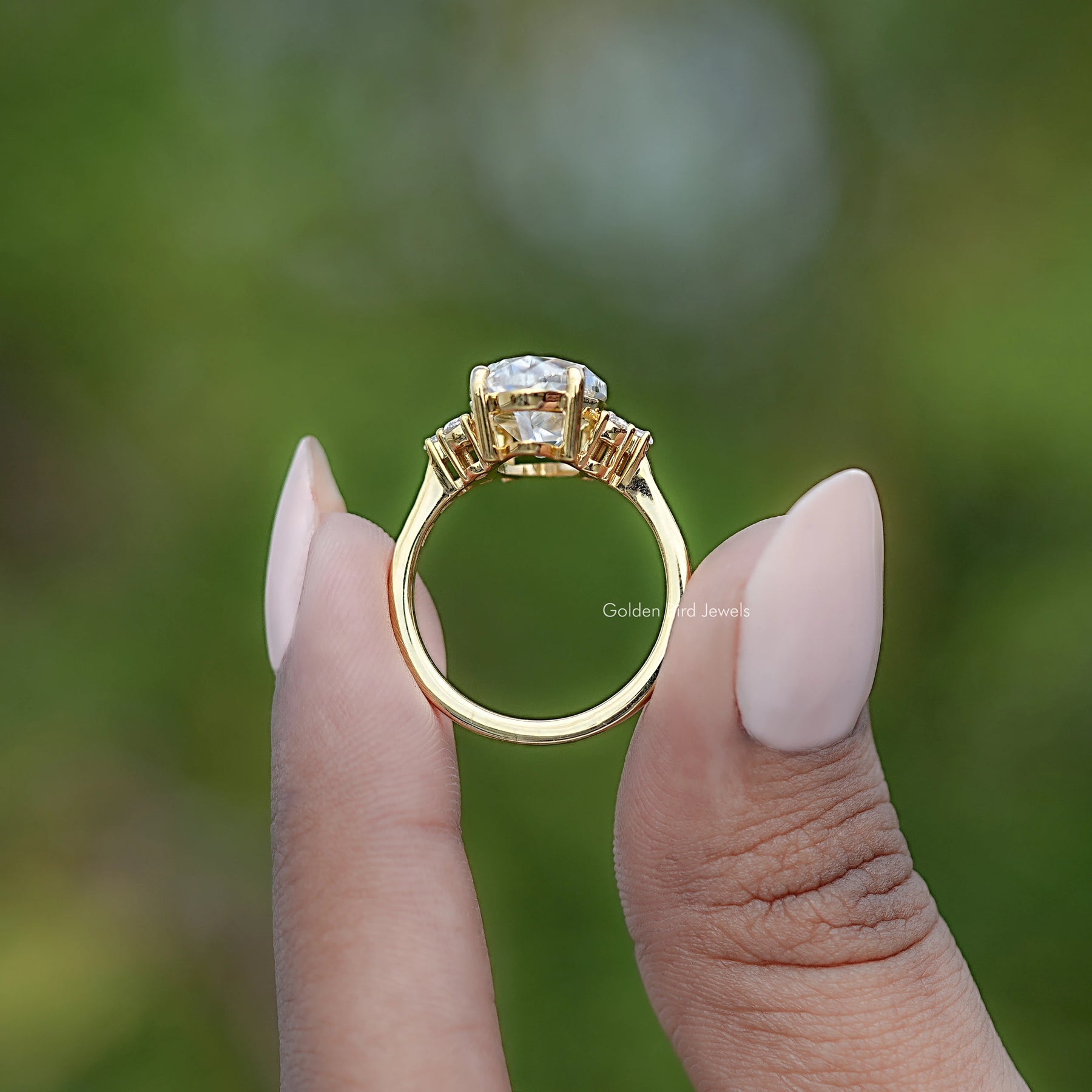 Old Mine Moval Moissanite Accent Set Ring