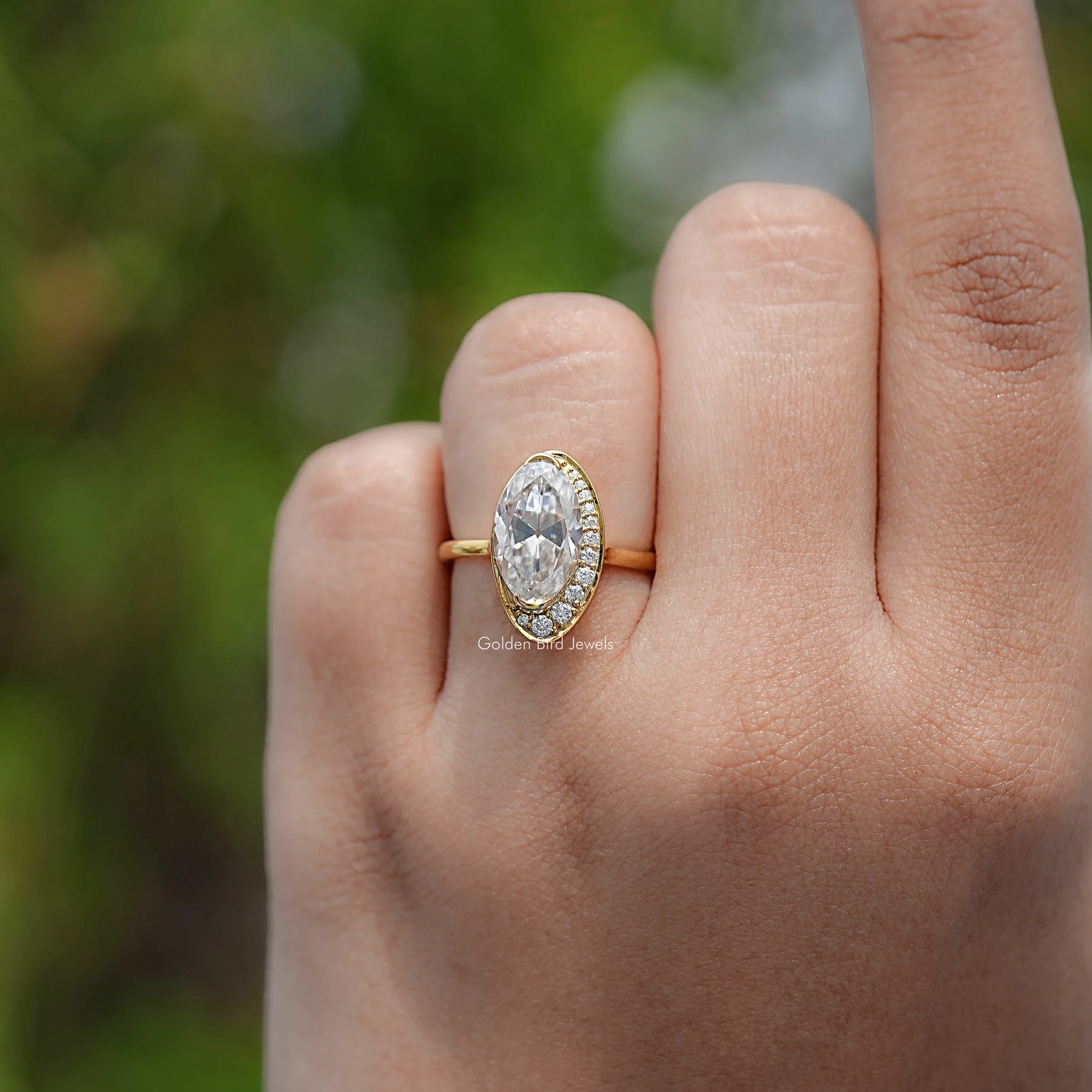 Old Mine Moval Cut Moissanite Engagement Ring