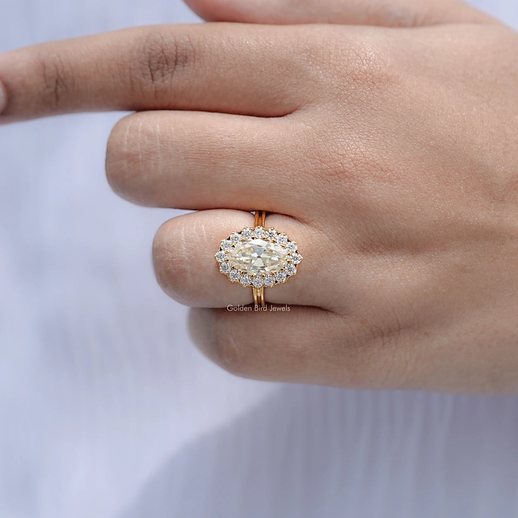 Old Mine Moval Moissanite Halo Engagement Ring