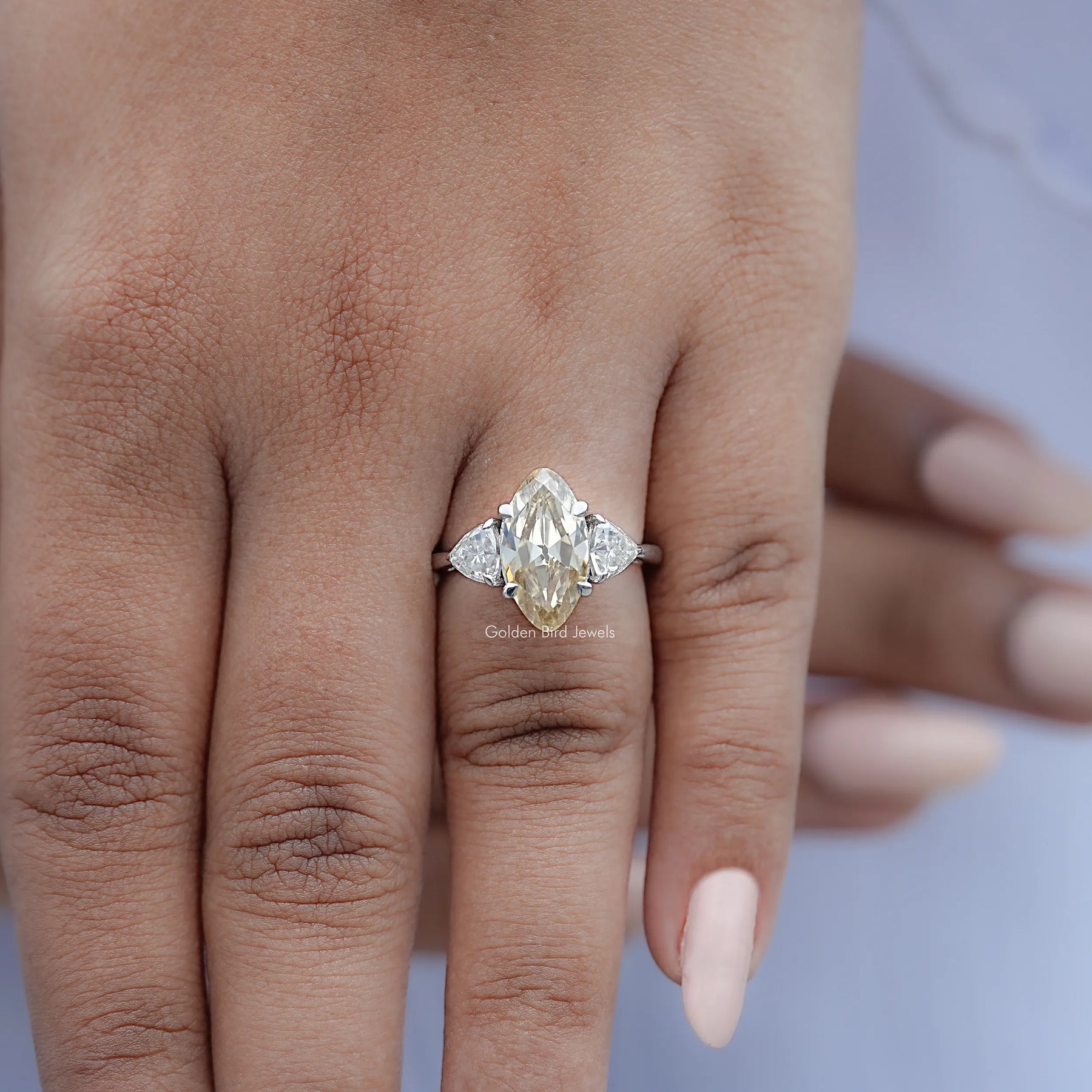 Old Mine Moval Moissanite Three Stone Ring