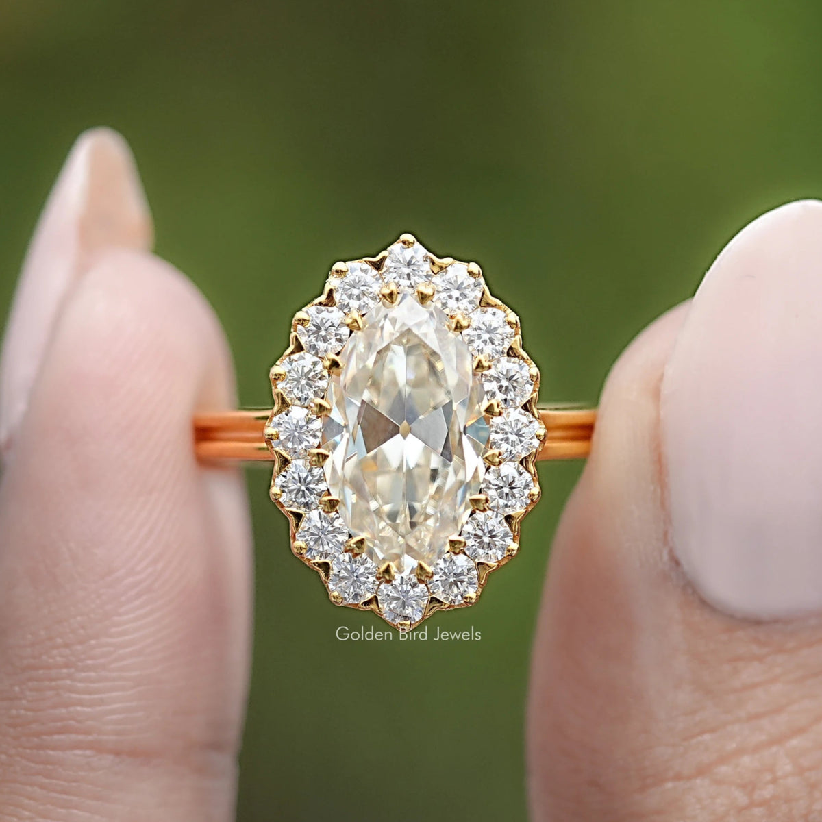 Old Mine Moval Moissanite Halo Engagement Ring