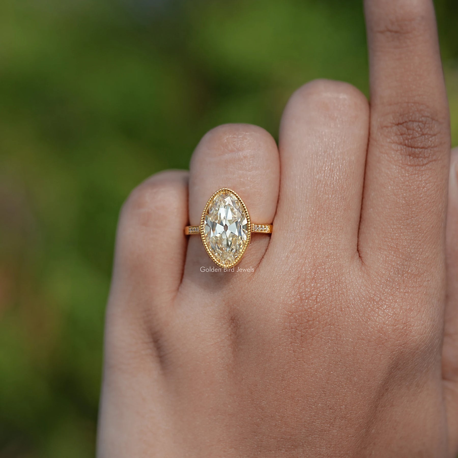 Old Mine Moval Moissanite Milgrain Accent Ring