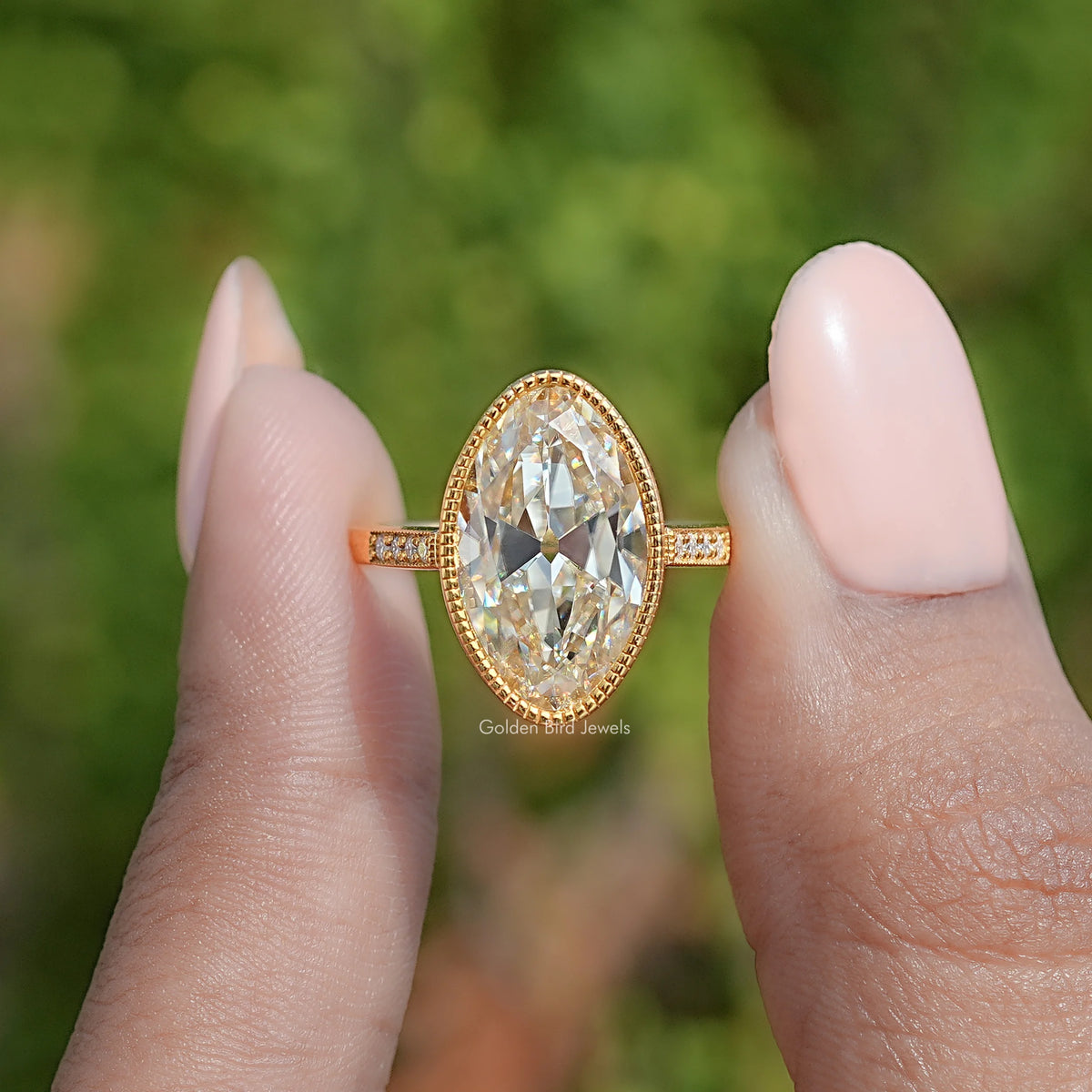 Old Mine Moval Moissanite Milgrain Accent Ring