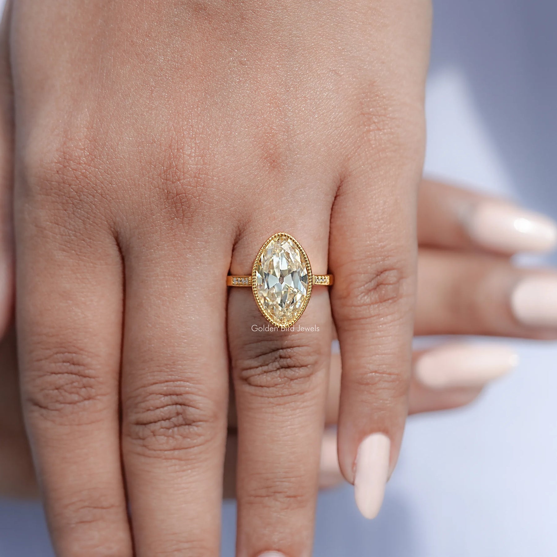 Old Mine Moval Moissanite Milgrain Accent Ring