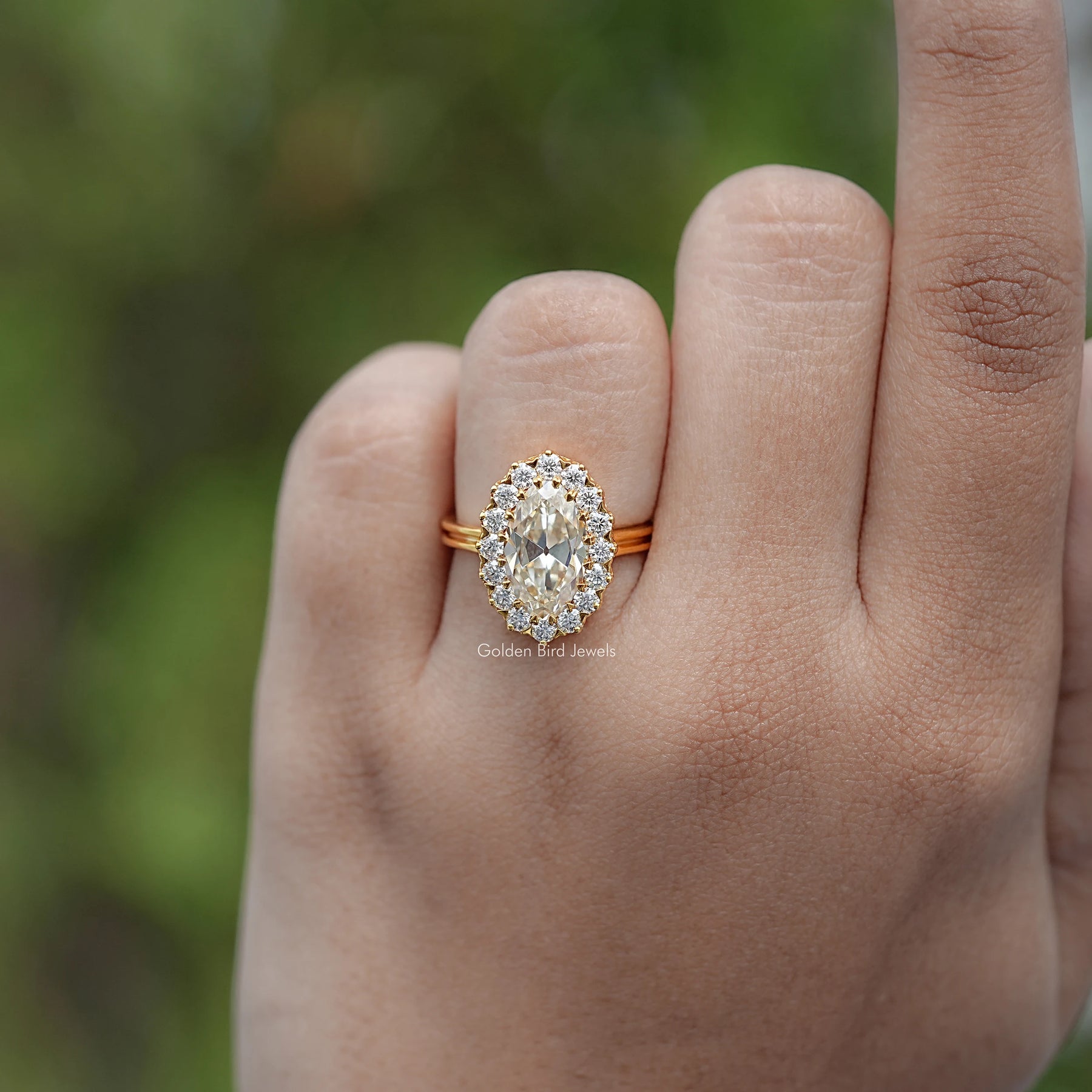 Old Mine Moval Moissanite Halo Engagement Ring