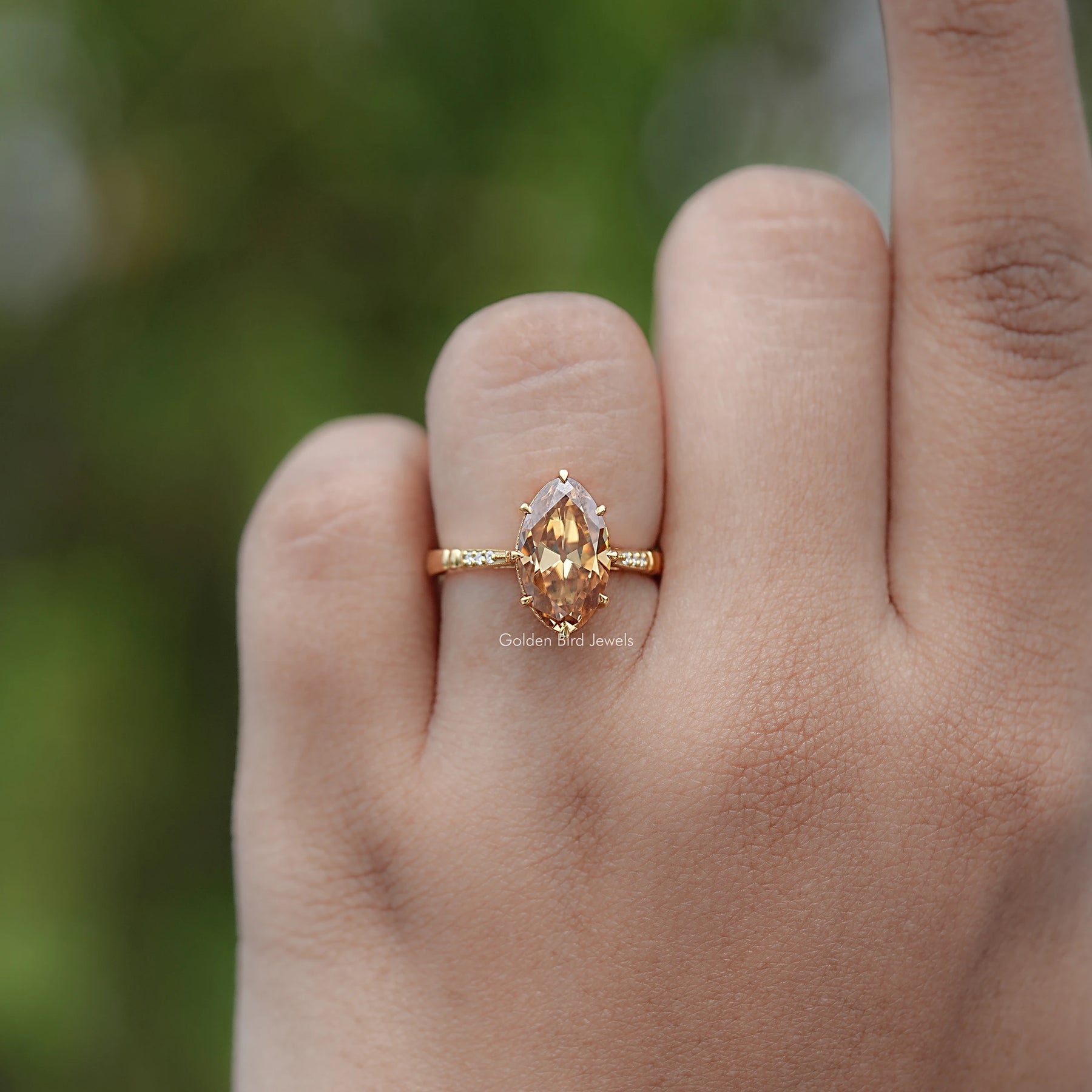 Old Mine Moval Moissanite Accent Stone Ring
