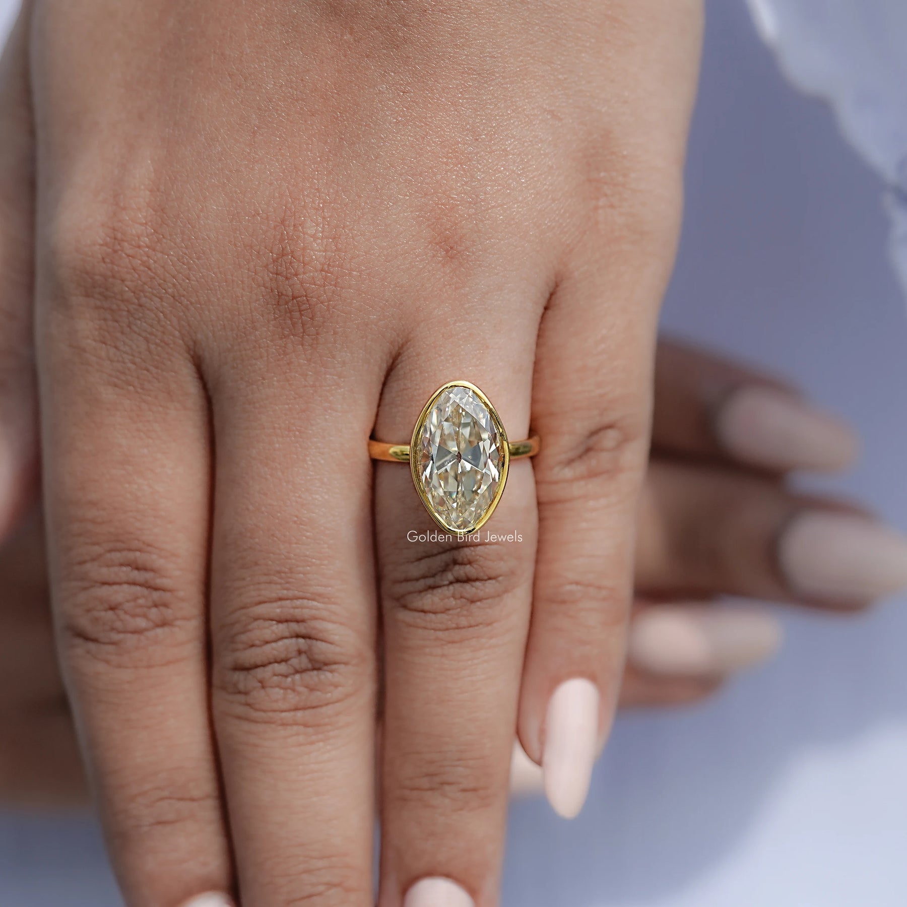 Bezel Set Old Mine Moval Moissanite Solitaire Ring