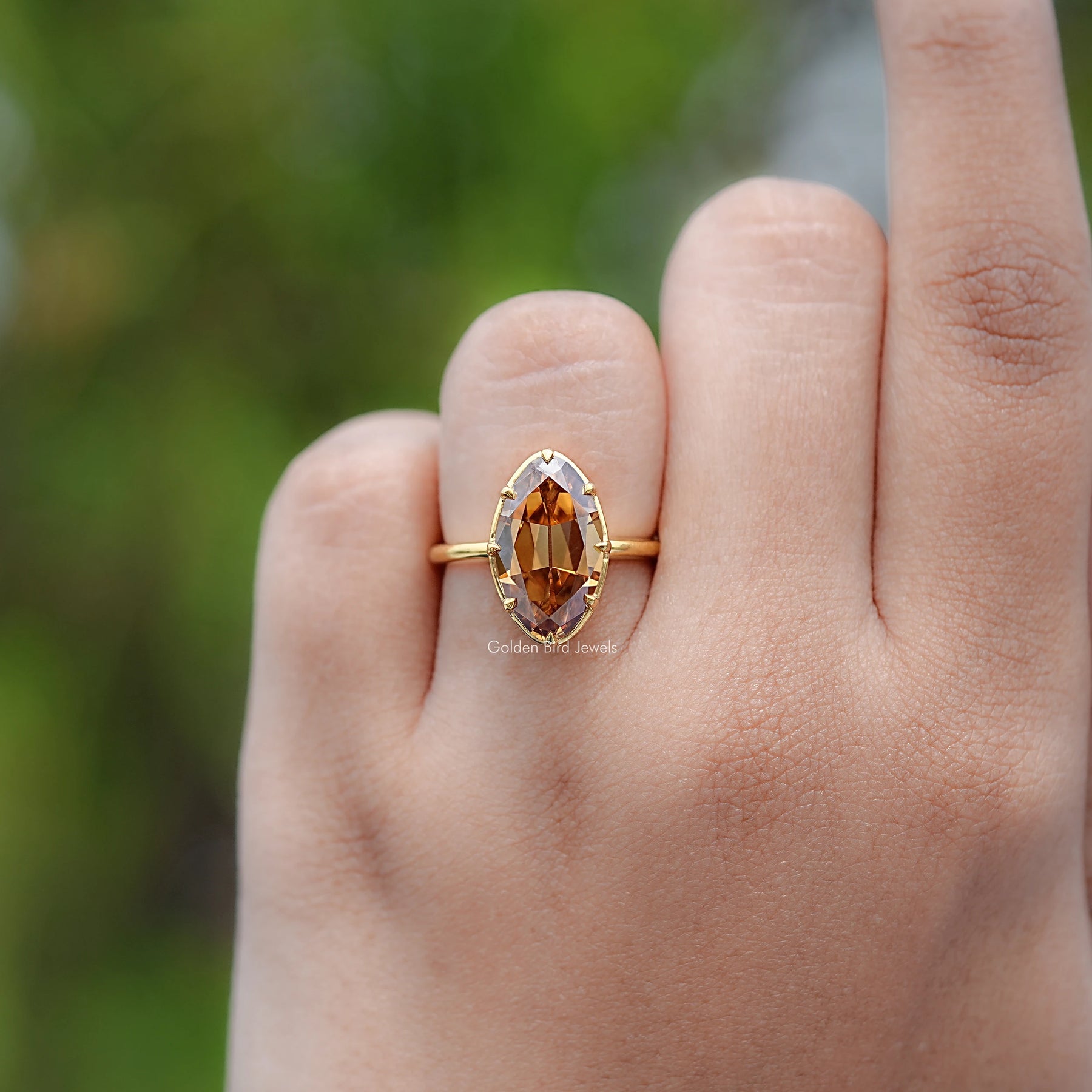 Champagne Old Mine Moval Moissanite Solitaire Ring