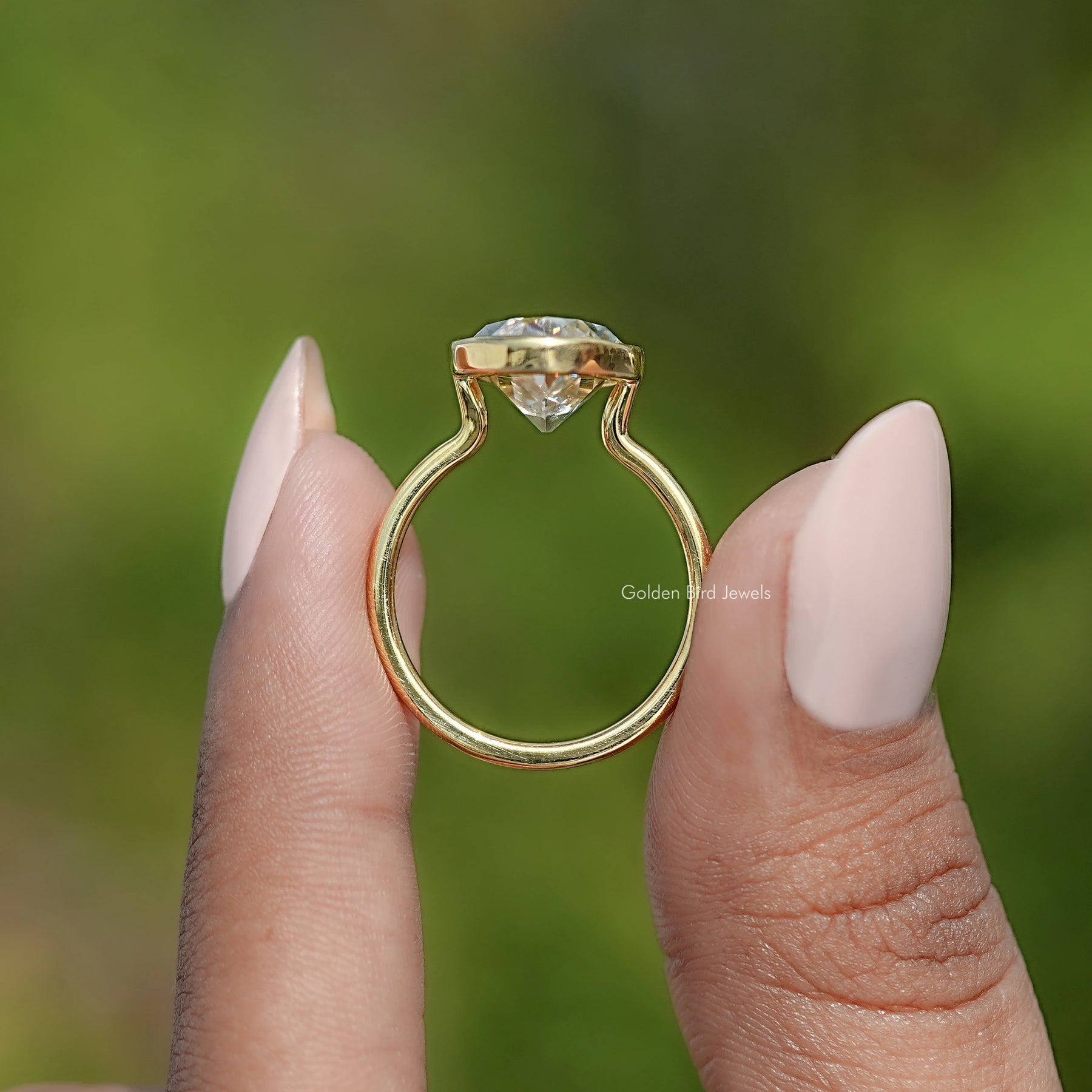 Bezel Set Old Mine Moval Moissanite Solitaire Ring