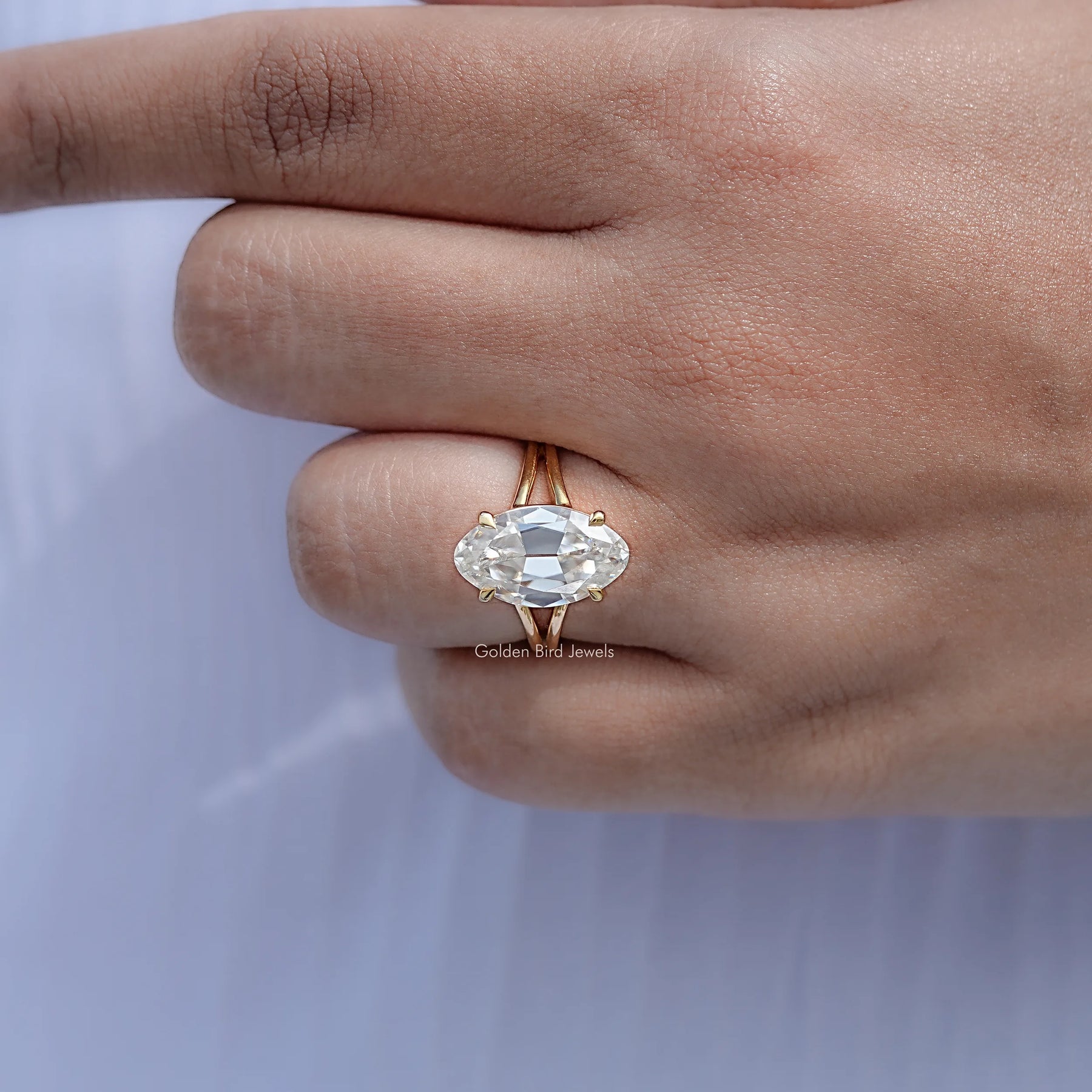 Old Mine Moval Moissanite Split Shank Solitaire Ring