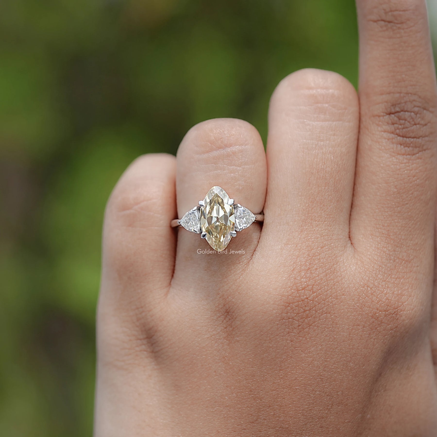 Old Mine Moval Moissanite Three Stone Ring