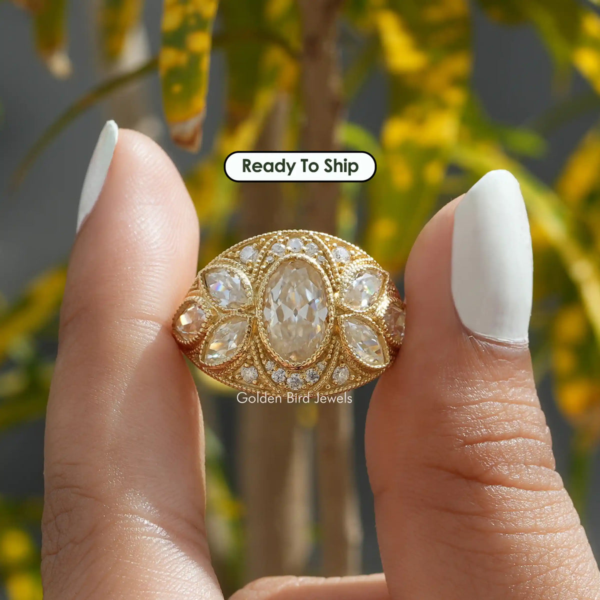 [1.70 Carat Old Mine Moval Cut Vintage Engagement Ring]-[Golden Bird Jewels]
