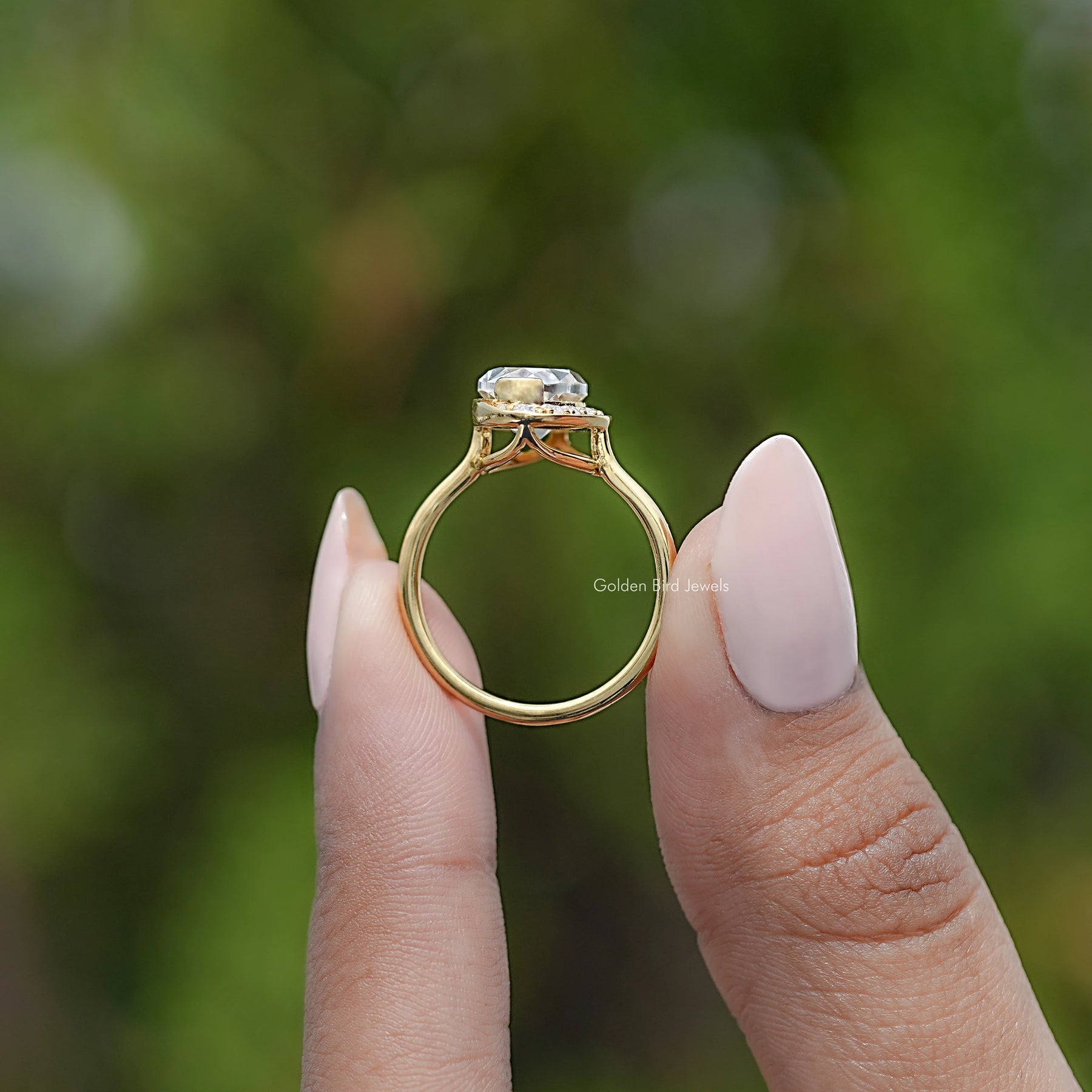 Old Mine Moval Cut Moissanite Engagement Ring